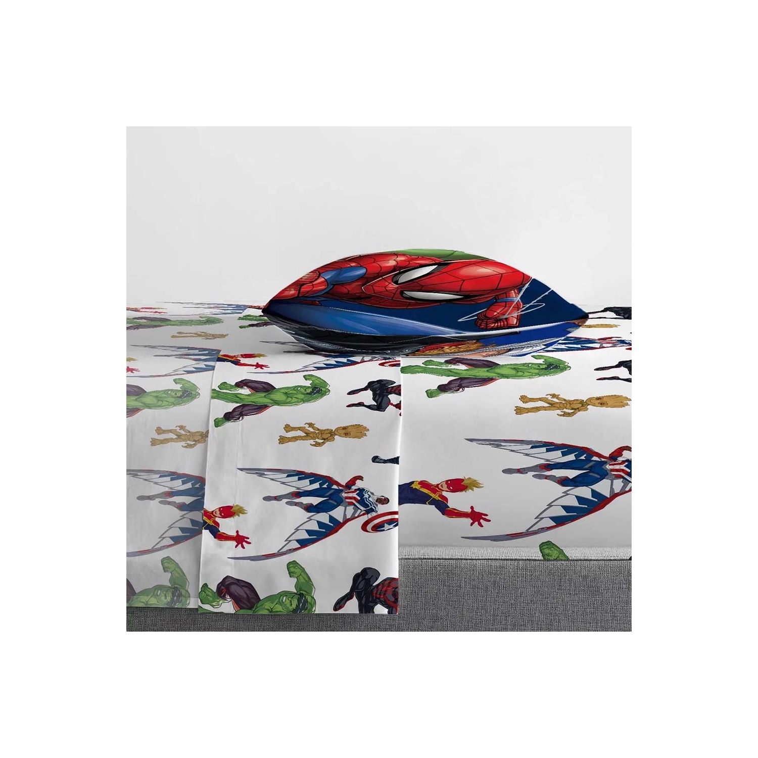 Ensemble de draps multicolores pour lit simple de 3 pièces Avengers pour enfants&nbsp;: drap plat, drap-housse et taie d'oreiller