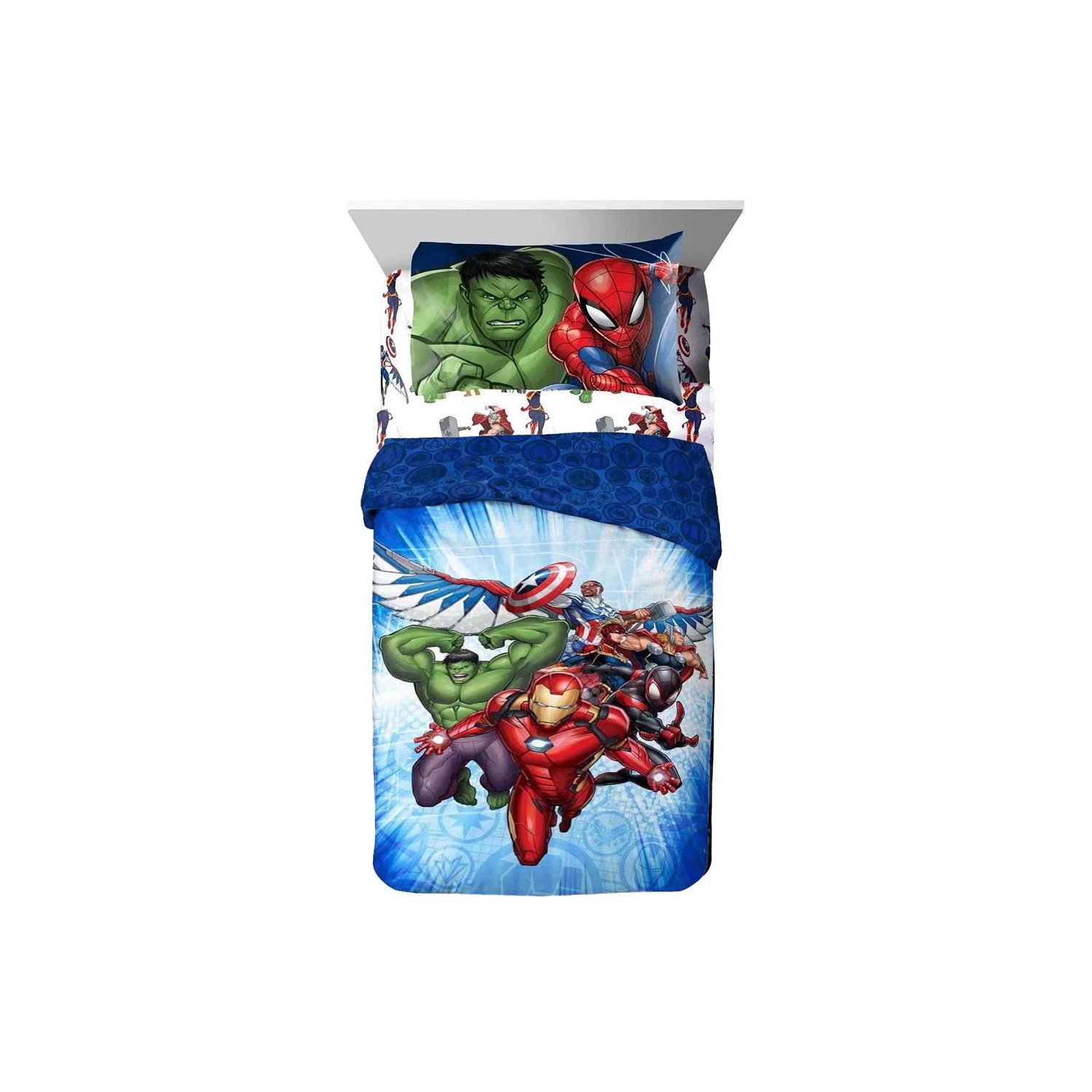 Ensemble de draps en sac pour lit simple de 4 pièces Avengers pour enfants&nbsp;: couvre-lit, drap plat, drap-housse et taie d'oreiller