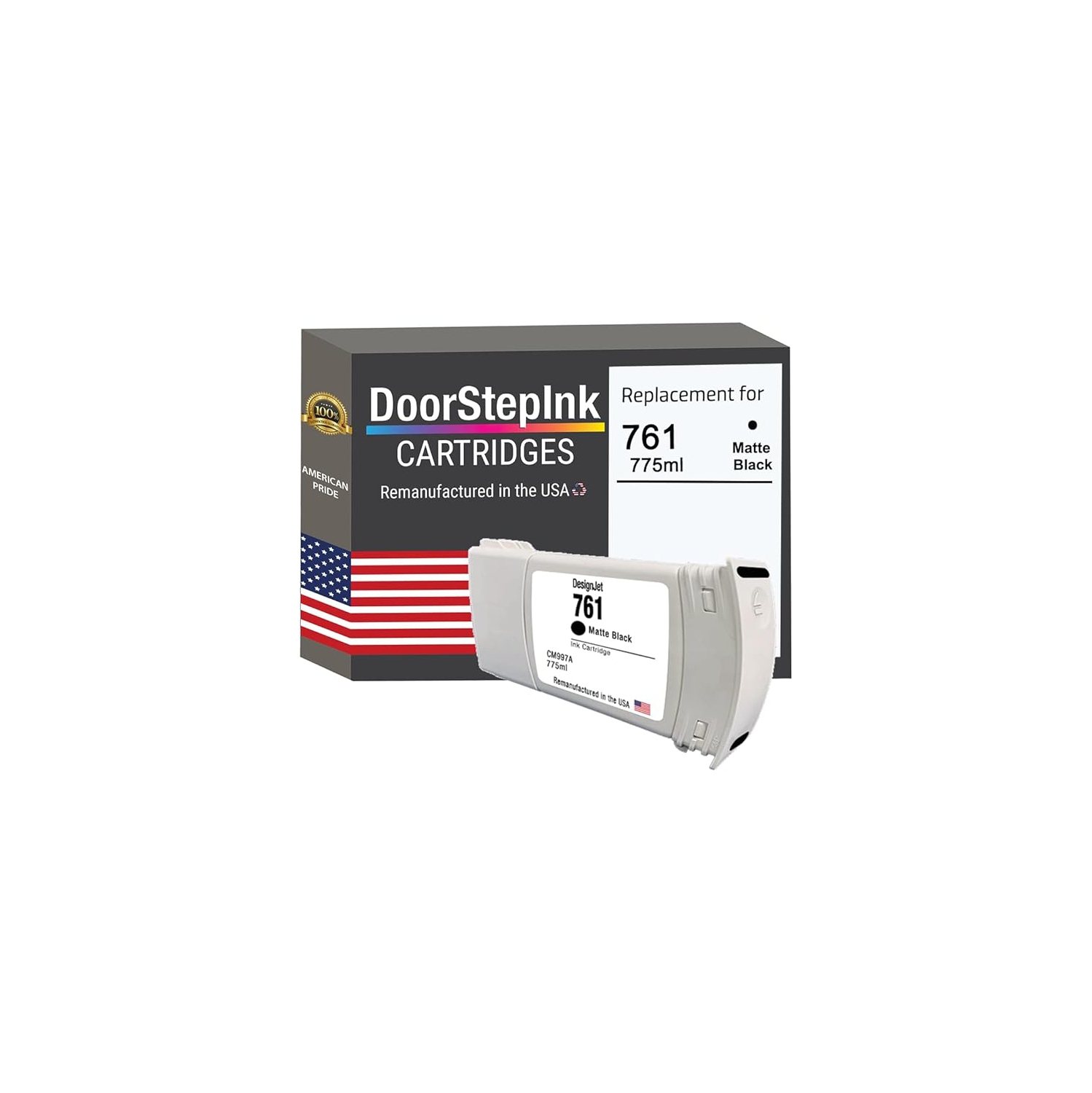DoorStepInk Brand for HP 761 775mL Matte Black Remanufactured in the USA Ink Cartridge