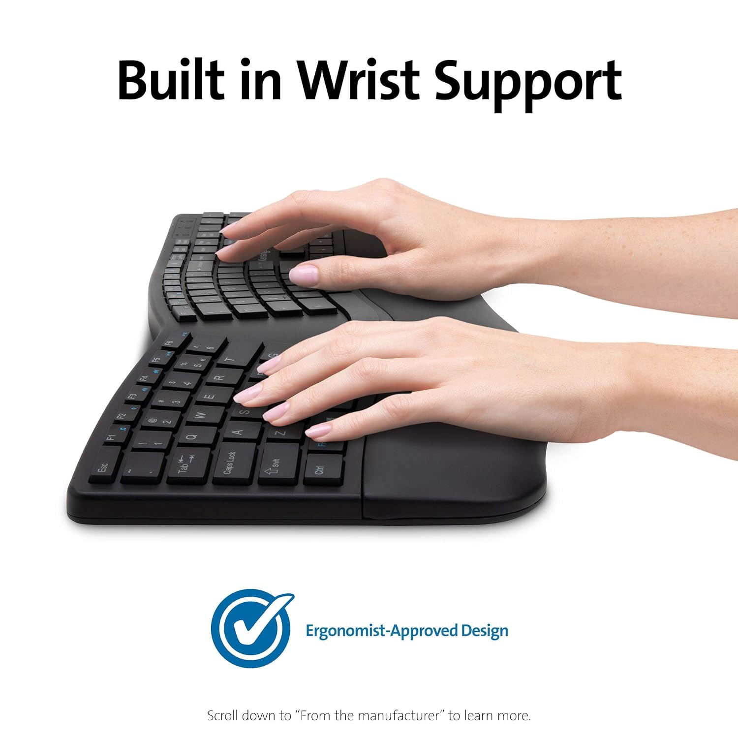 Refurbished - Kensington Pro Fit™ Ergonomic Wireless Bluetooth Keyboard | Built-In Wrist Support | Dual Wireless | Quiet Typing |Spill-Proof Keys|