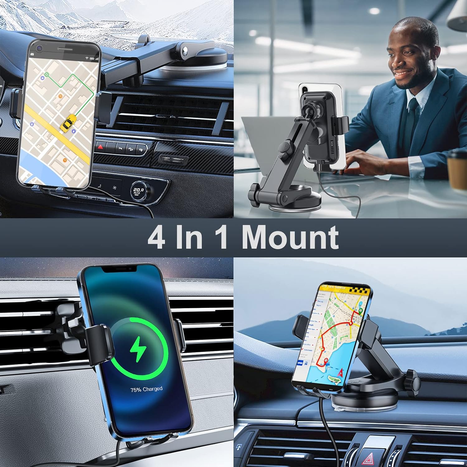 Wireless Car Charger, H 15W Qi Fast Charging Auto Clamping Car Charger Phone Mount, Windshield Dashboard Air Vent Phone Holder, for iPhone