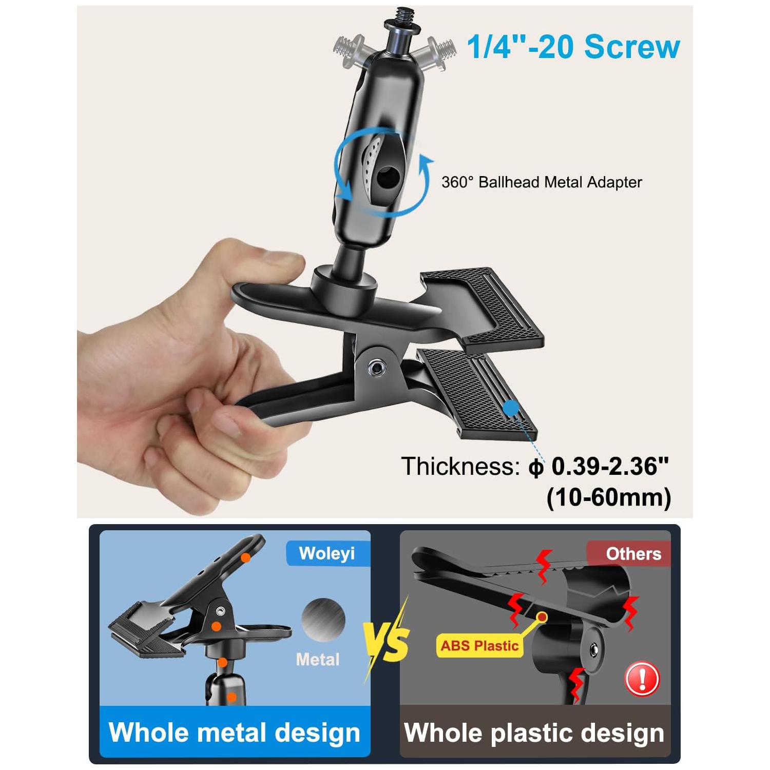 w Car Sun Visor Phone Holder - [Metal Magic Arm] Cell Phone Holder for Car Mount with 1/4'' Screw Camera Clamp, for iPhone 15 14 13 12 Pro Max,