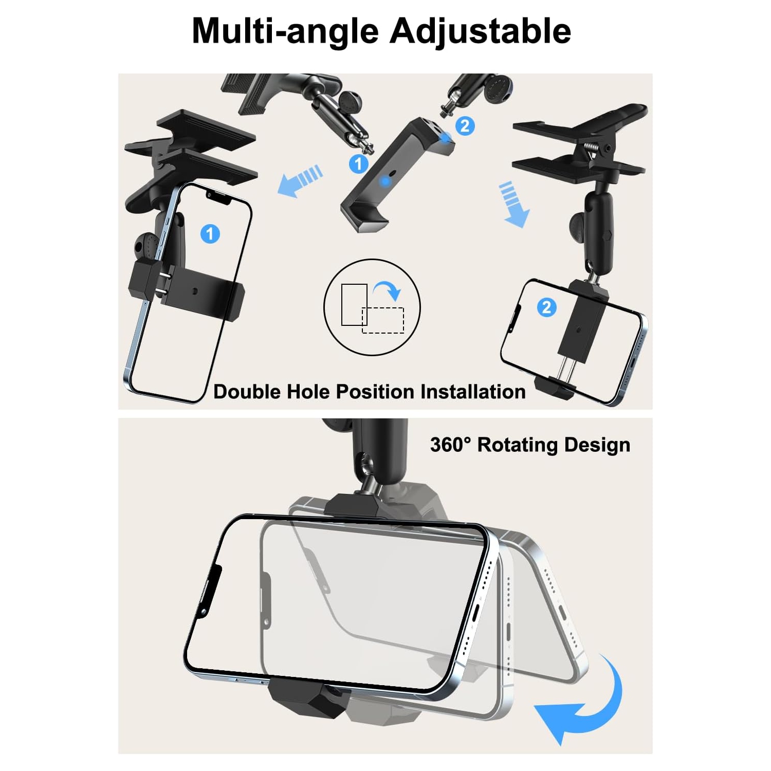 w Car Sun Visor Phone Holder - [Metal Magic Arm] Cell Phone Holder for Car Mount with 1/4'' Screw Camera Clamp, for iPhone 15 14 13 12 Pro Max,