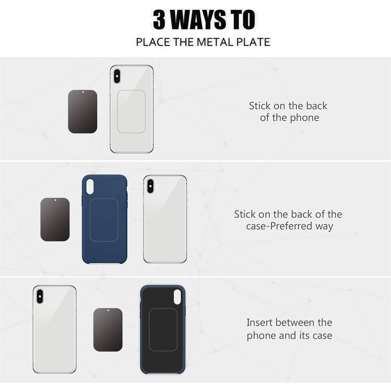 Metal Plate, 4 Pack Universal Mount Metal Plate with Adhesive for Magnetic Car Mount Cell Phone Holder, 2 Rectangular and 2 Round