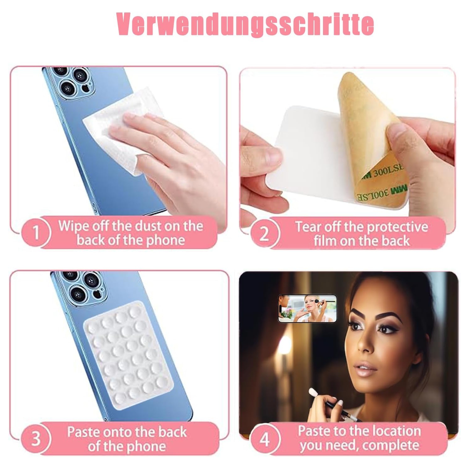 24-Vacuum Suction Cup Phone Holder - Strong Adhesive Back & Waterproof Silicone Pad for Shower, Bathroom, Tile, Mirror - Secure Mount for iPhone,