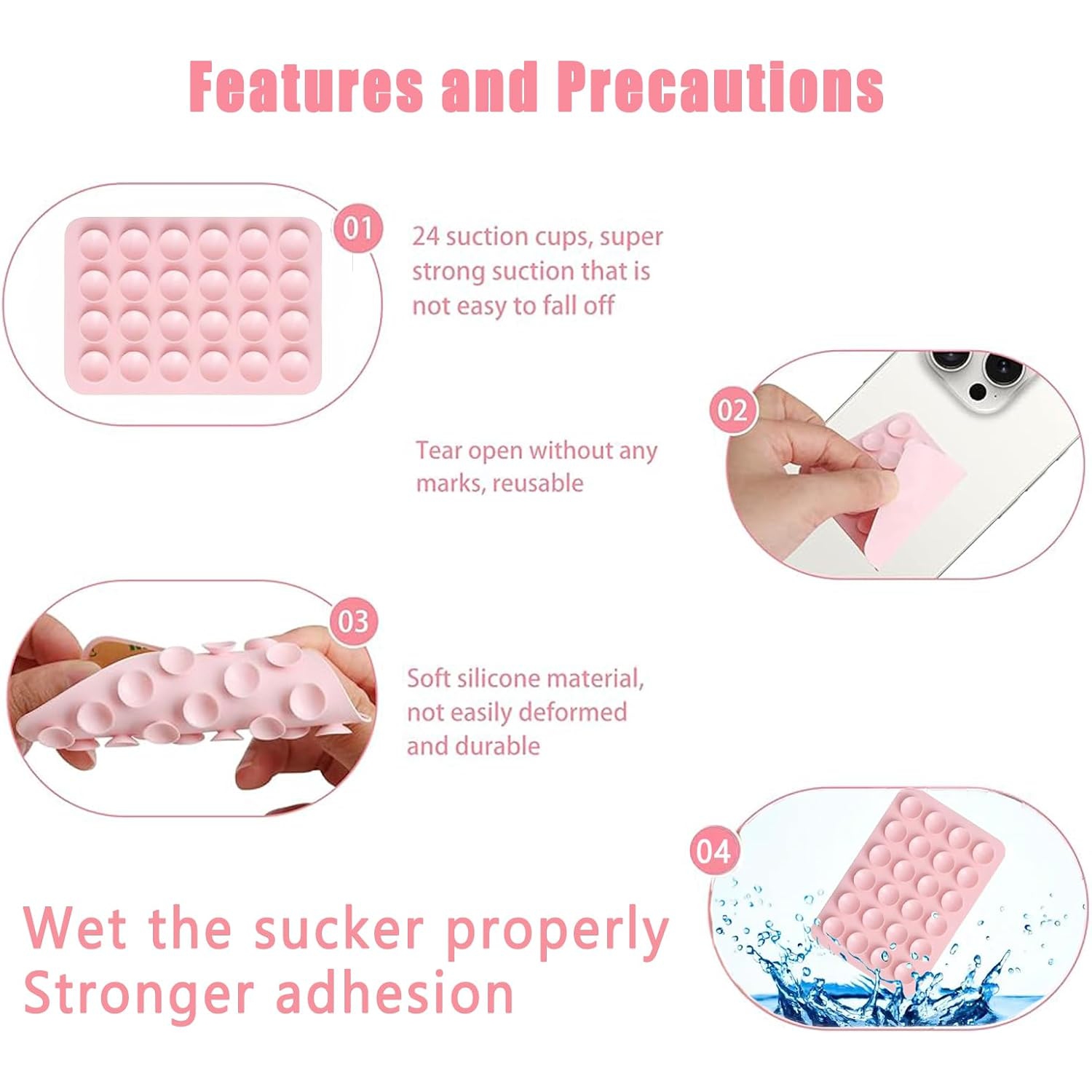 24-Vacuum Suction Cup Phone Holder - Strong Adhesive Back & Waterproof Silicone Pad for Shower, Bathroom, Tile, Mirror - Secure Mount for iPhone,