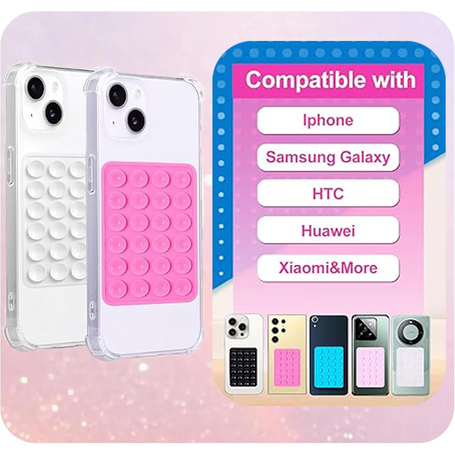 24-Vacuum Suction Cup Phone Holder - Strong Adhesive Back & Waterproof Silicone Pad for Shower, Bathroom, Tile, Mirror - Secure Mount for iPhone,