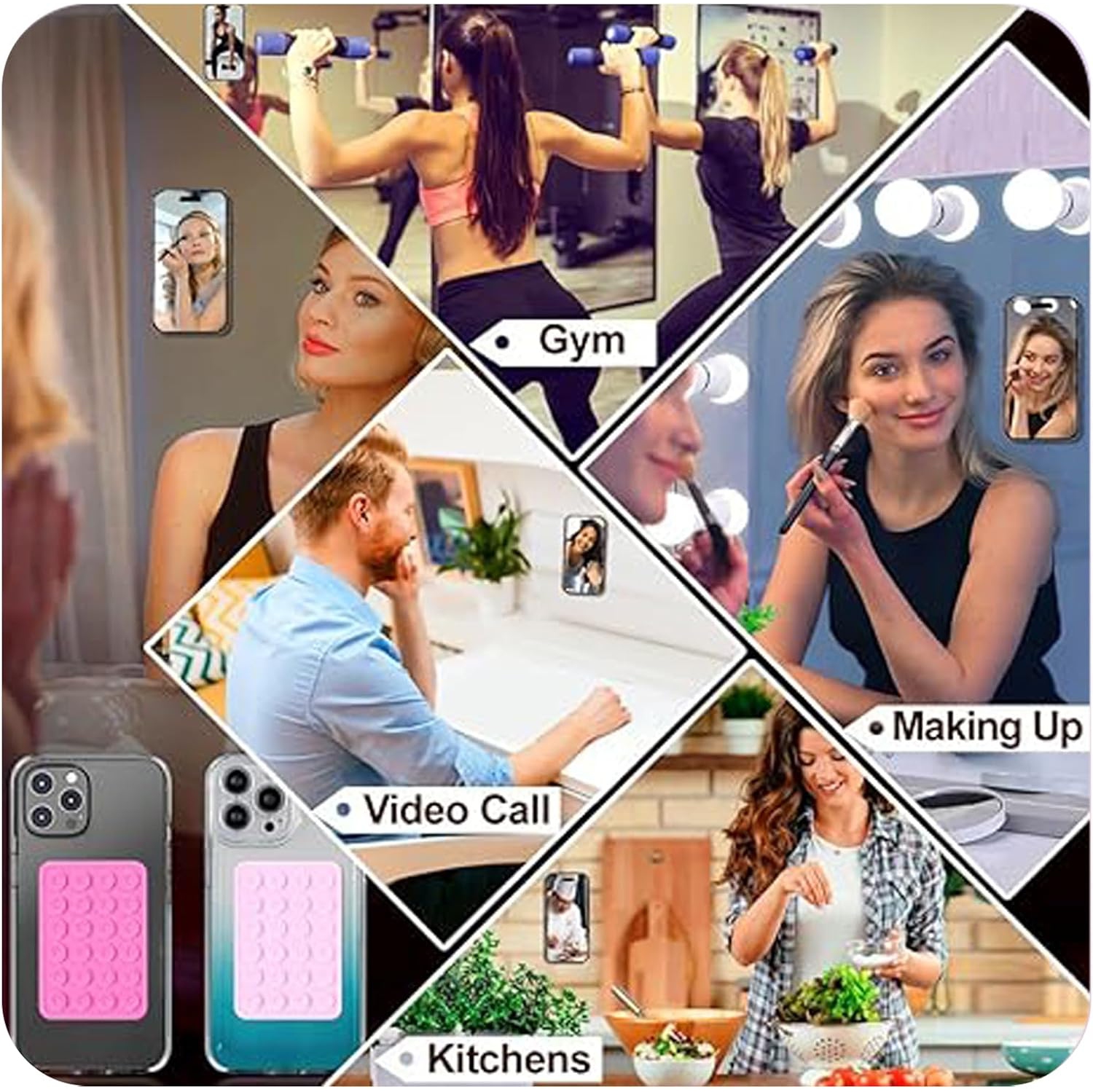 24-Vacuum Suction Cup Phone Holder - Strong Adhesive Back & Waterproof Silicone Pad for Shower, Bathroom, Tile, Mirror - Secure Mount for iPhone,