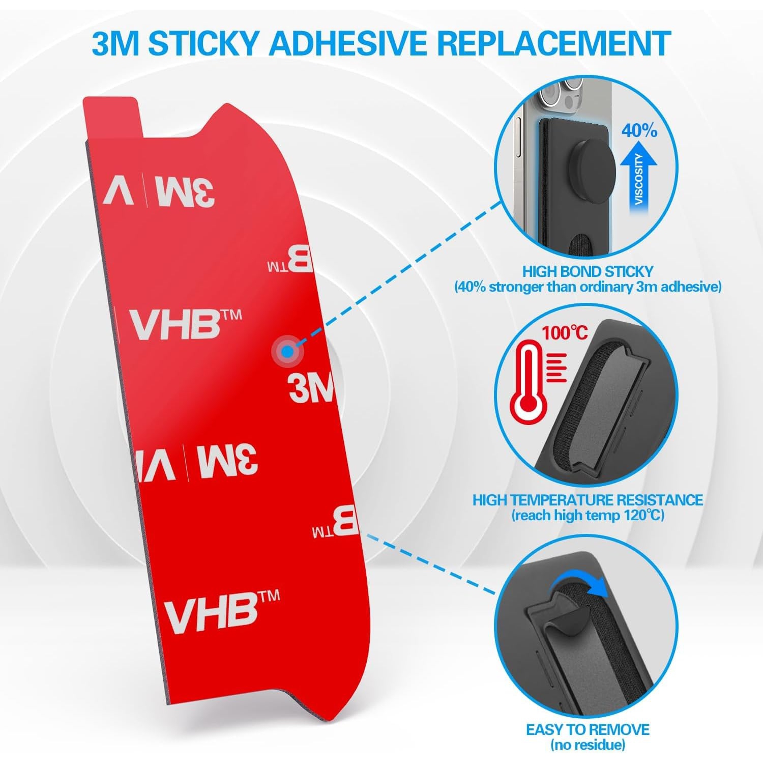 Sticky Adhesive Replacement for Socket Wallet+ Base, p 6pcs 3M VHB Strong Sticker Pads for Cell Phone Wallet Plus Case Back Stand, Double Sided Tape