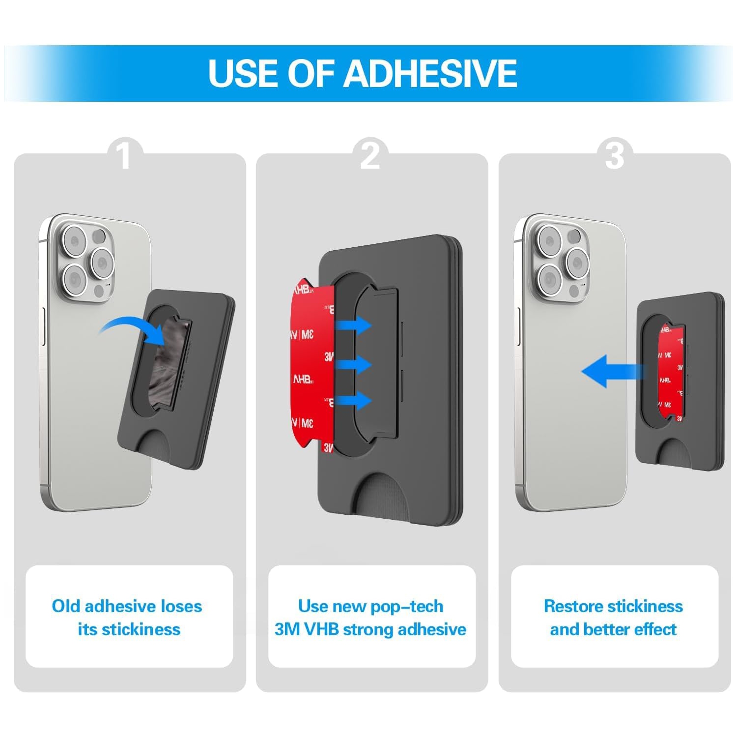 Sticky Adhesive Replacement for Socket Wallet+ Base, p 6pcs 3M VHB Strong Sticker Pads for Cell Phone Wallet Plus Case Back Stand, Double Sided Tape