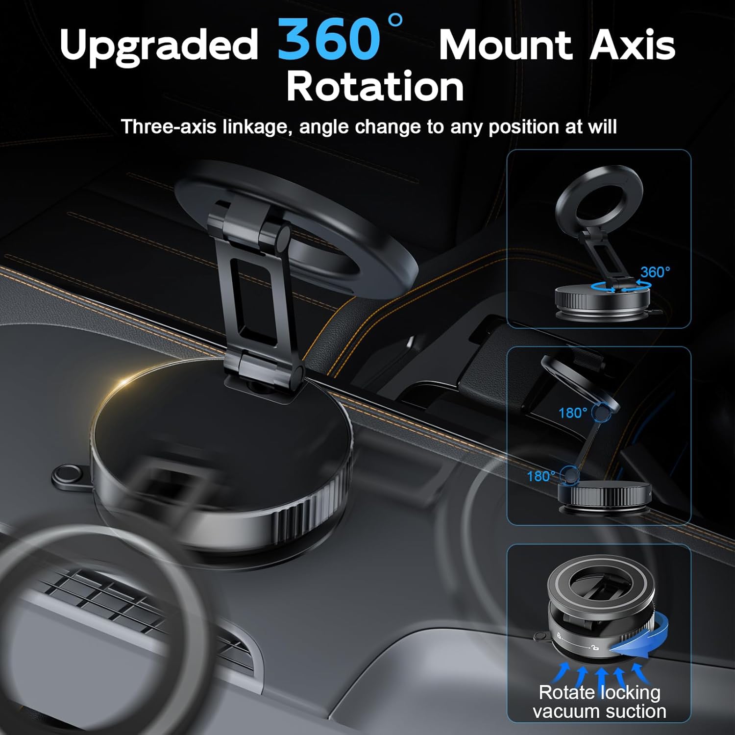 A Vacuum Magnetic Phone Stand, for magsafe car Mount Suction, Multifunctional, for Kitchen Bathroom Gym, 360°Adjustable, Foldable, Easy to Carry,