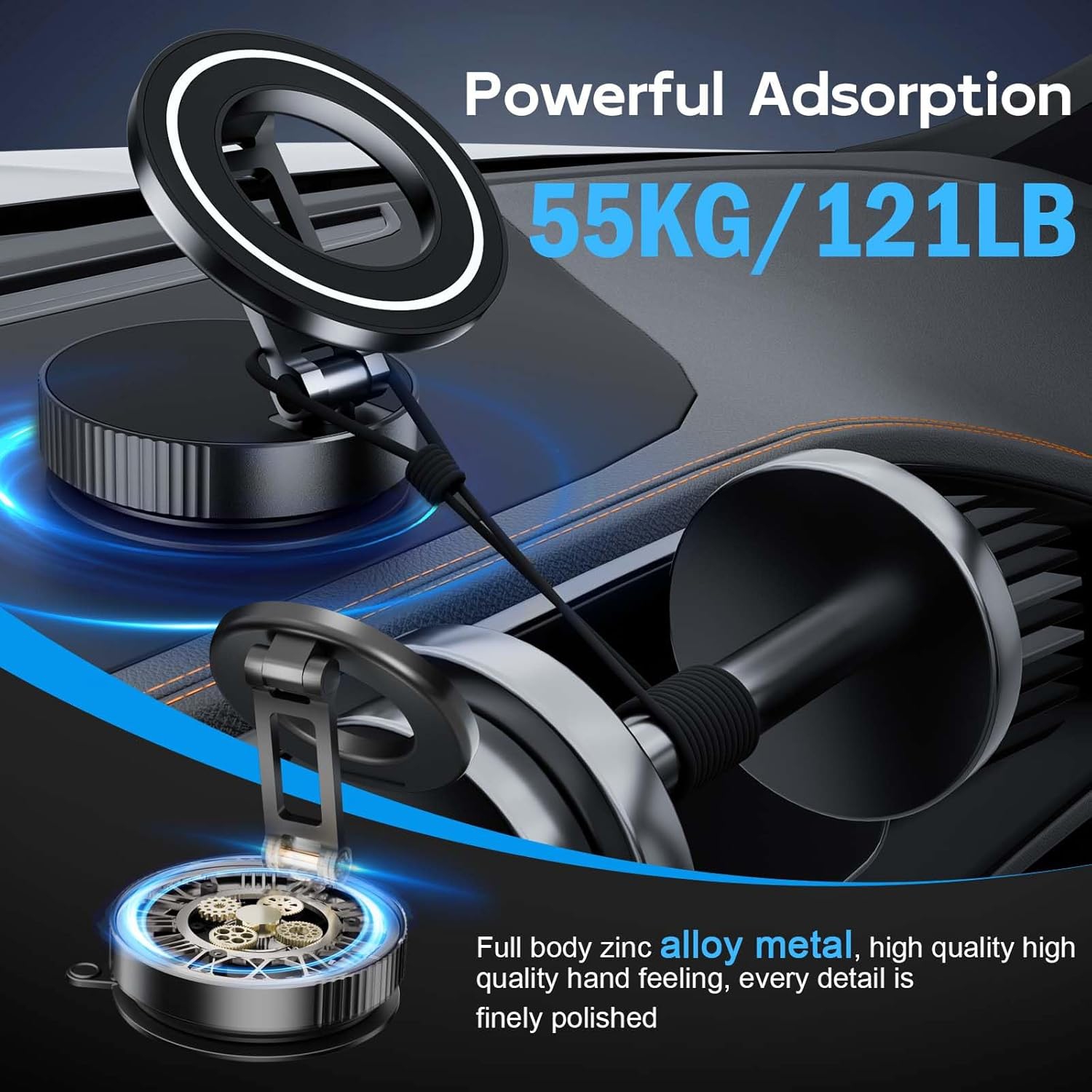 A Vacuum Magnetic Phone Stand, for magsafe car Mount Suction, Multifunctional, for Kitchen Bathroom Gym, 360°Adjustable, Foldable, Easy to Carry,