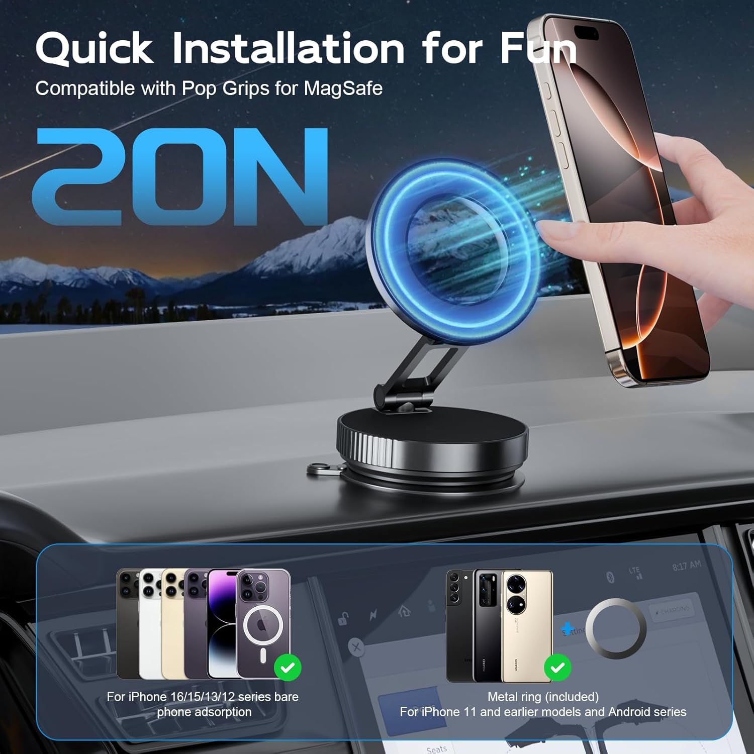 A Vacuum Magnetic Phone Stand, for magsafe car Mount Suction, Multifunctional, for Kitchen Bathroom Gym, 360°Adjustable, Foldable, Easy to Carry,