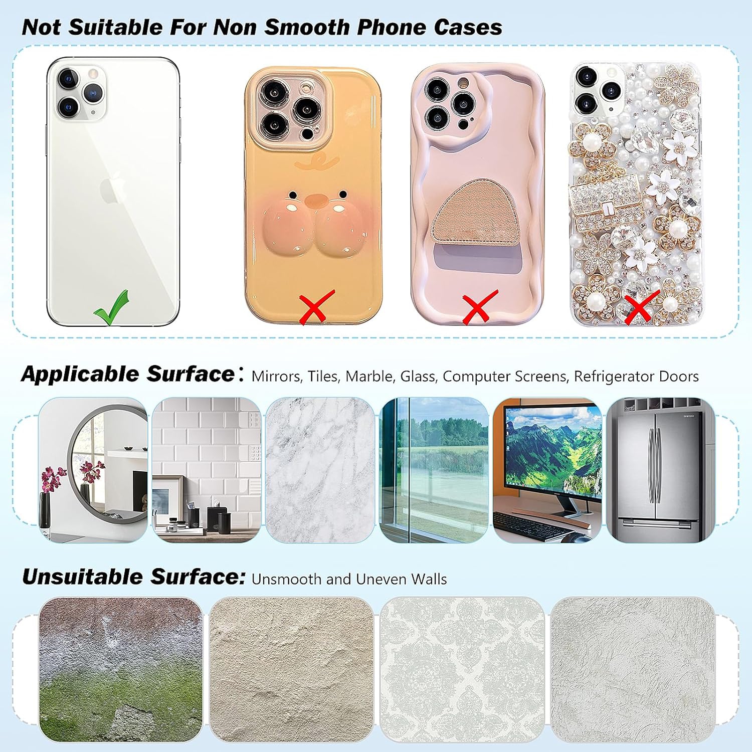 4 Pcs Silicone Suction Phone Case Mount Holder, Double Sided Suction Cup Phone Mount Hands-Free Strong Grip Holder for Selfies&Videos, Silicon Sticky