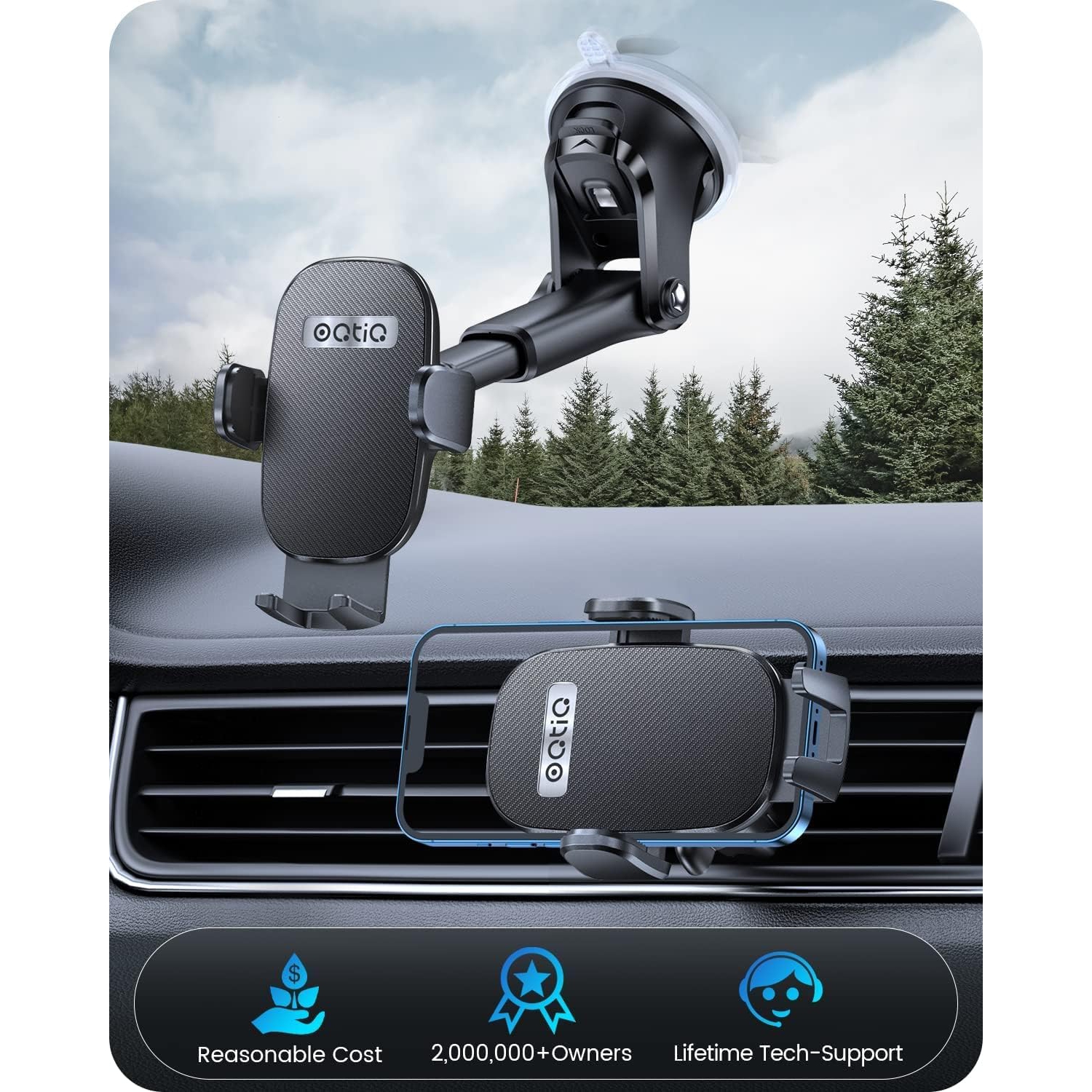 O 3-in-1 Suction Cup Phone Holder Windshield/Dashboard/Air Vent, Dashboard & Windshield Suction Cup Car Phone Mount with Strong Sticky Gel Pad,