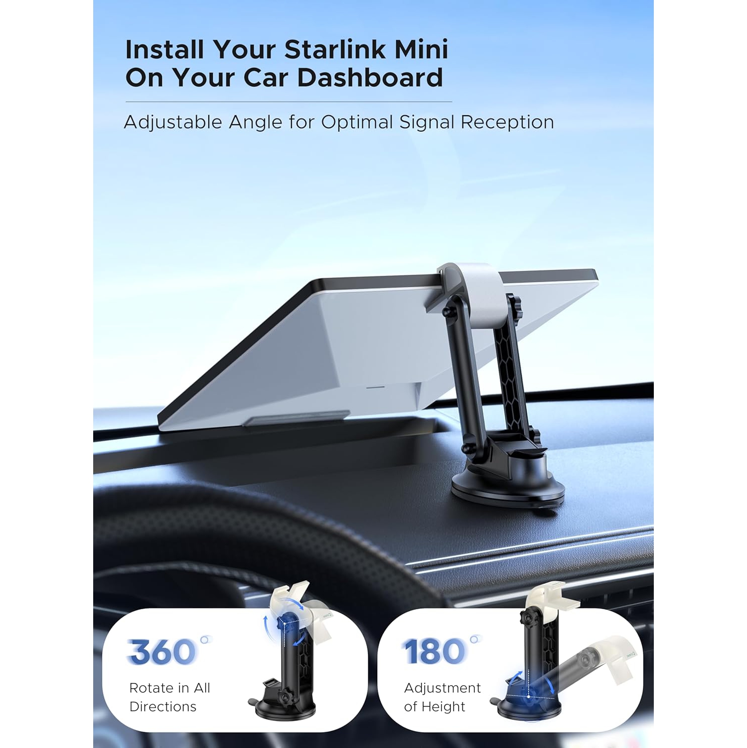 Starlink Mini Car Mount for Dashboard, c Starlink Mini Mounting Kit, [Sticky Suction Base, Angle-Adjustable, Secure Hold] Car Suction Cup Mount