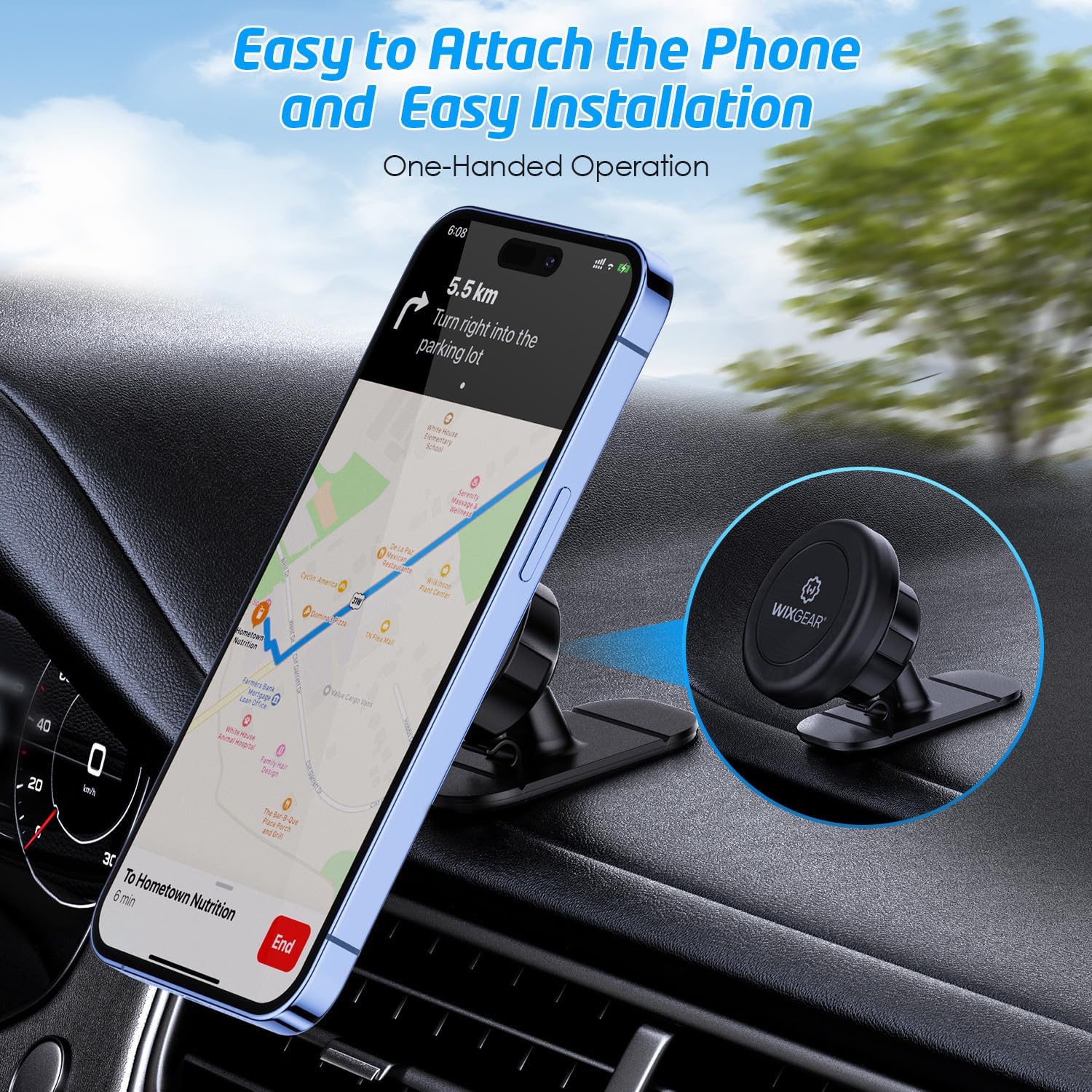 Magnetic Car Mount, W Universal Stick On Mount Dashboard Magnetic Phone Holder for Car, for Cell Phones and Mini Tablets with Fast Swift-snap