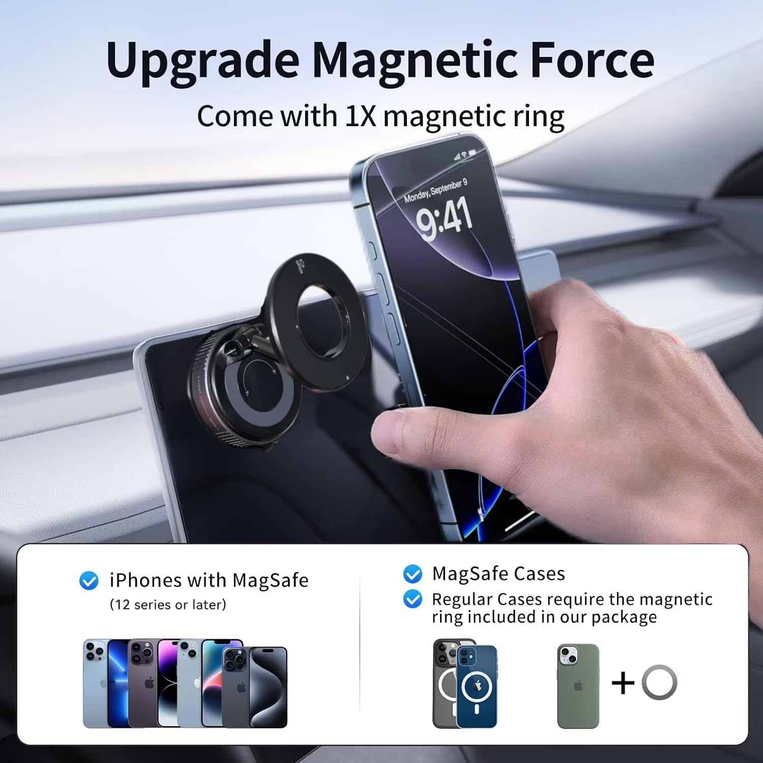 Vacuum Magnetic Suction Cup Phone Holder, Foldable Portable 360° Adjustable Magnetic Phone Holder for Car, Swivel Lock Car Phone Mount Compatible for