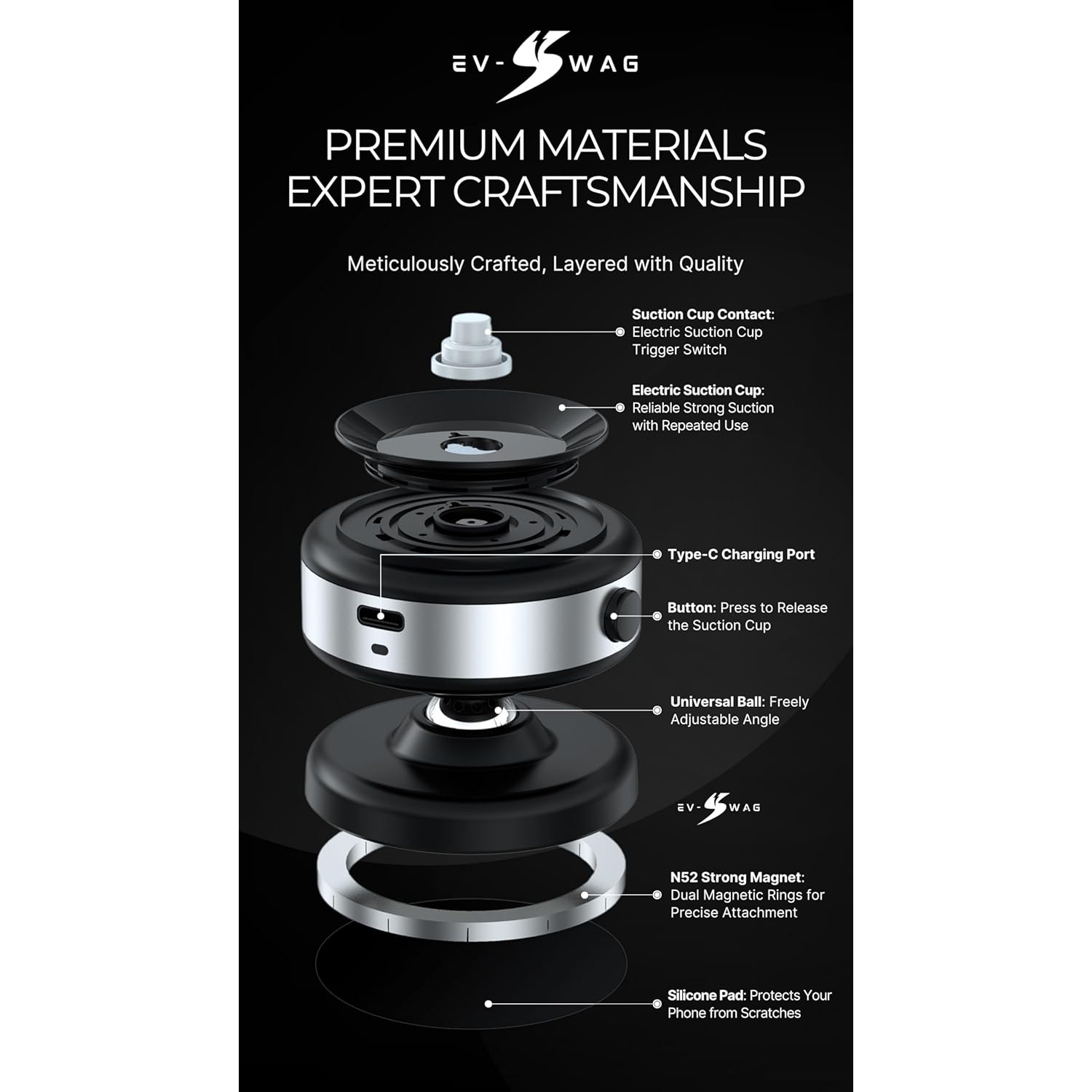 E Magnetic Suction Cup with 360° Swivel Phone Holder for Car, Universal Car Phone Holder Mount for Dashboard Windshield for iPhone 16 15 14 13 12