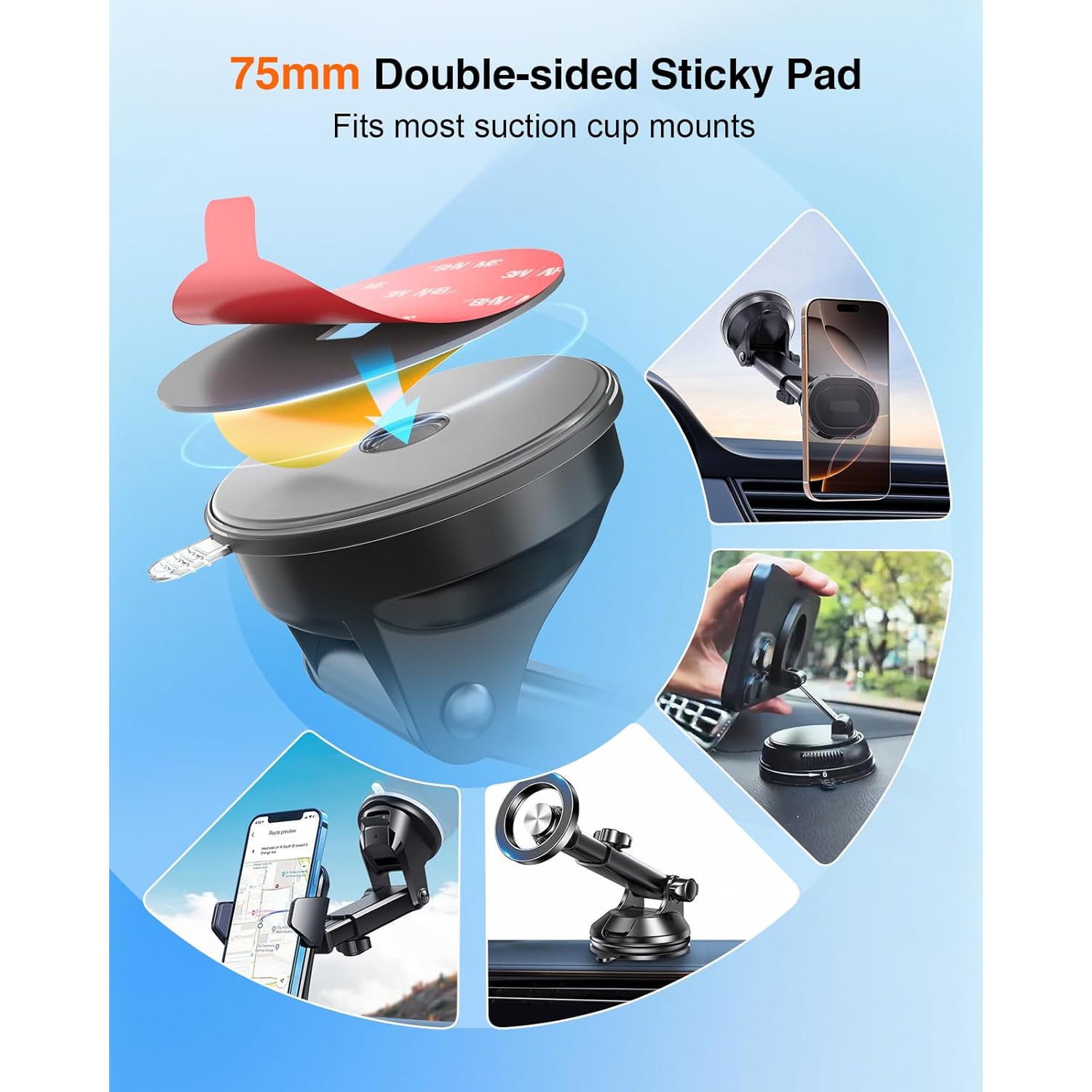 p 75mm Adhesive Pad Replacement for Suction Cup: 4Pcs 2.95'' Double Sided Sticky Tape for Dash Car Mount - 3M VHB Round Sticker Heat Resistant for