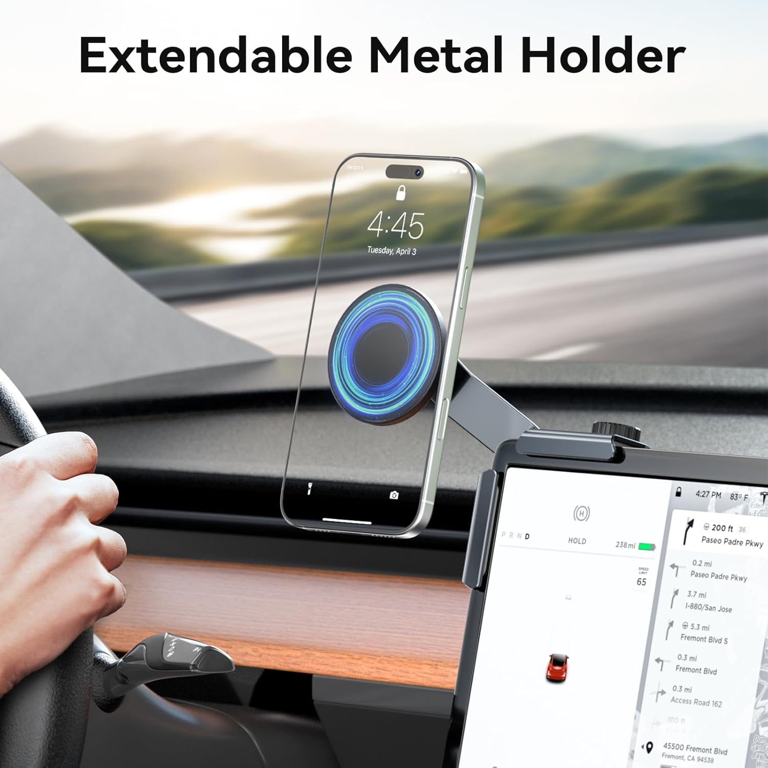 C Tesla Model Y/3 Phone Mount,?Extendable Metal Holder? Design for MagSafe Car Accessories for iPhone, Magnetic Mobile Phone Holders, Strong Magnet