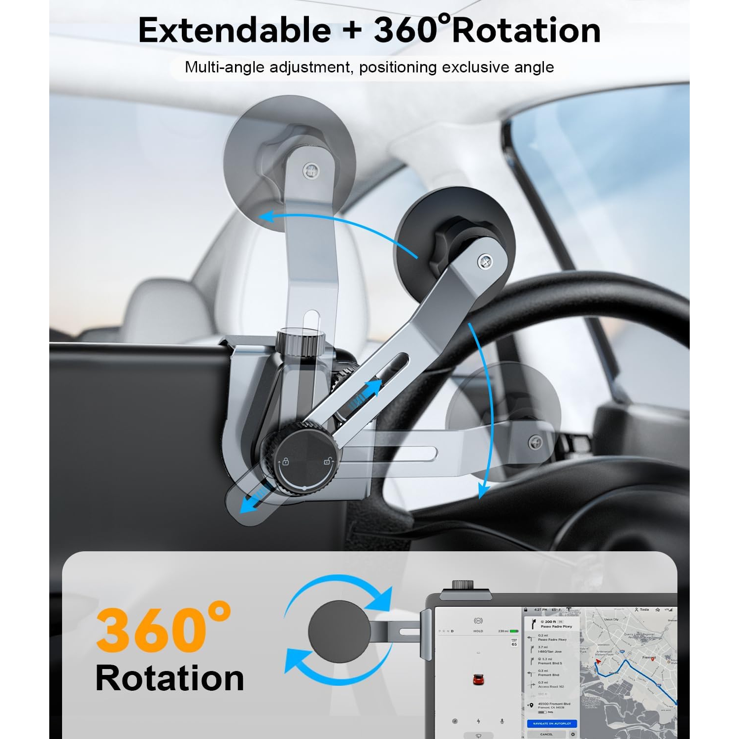 C Tesla Model Y/3 Phone Mount,?Extendable Metal Holder? Design for MagSafe Car Accessories for iPhone, Magnetic Mobile Phone Holders, Strong Magnet