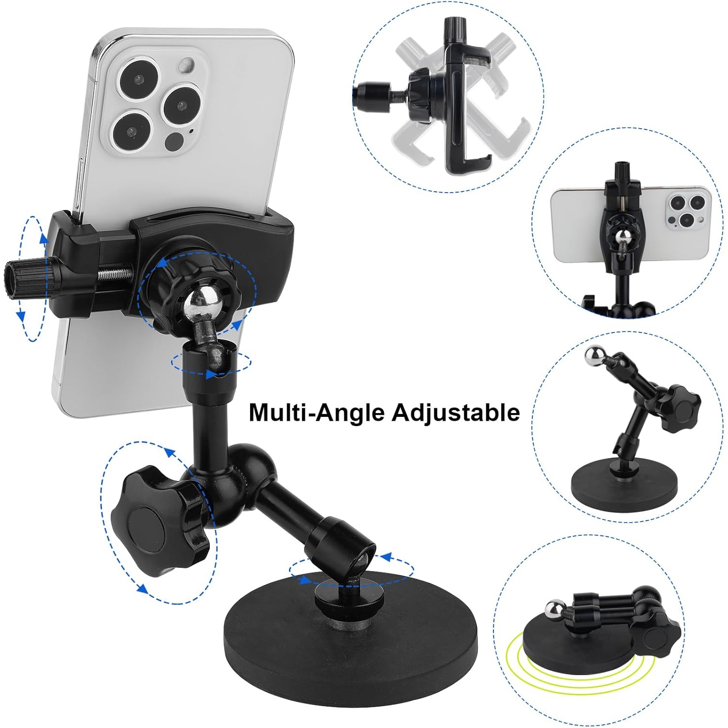 M Magnetic Phone Holder,Heavy Duty Phone Mount for Truck/Tractor/Forklift/Boat/Motor Vehicles,Fit 3.5~7.5 iPhone/Nexus/Smartphone,360°Adjustable Arm