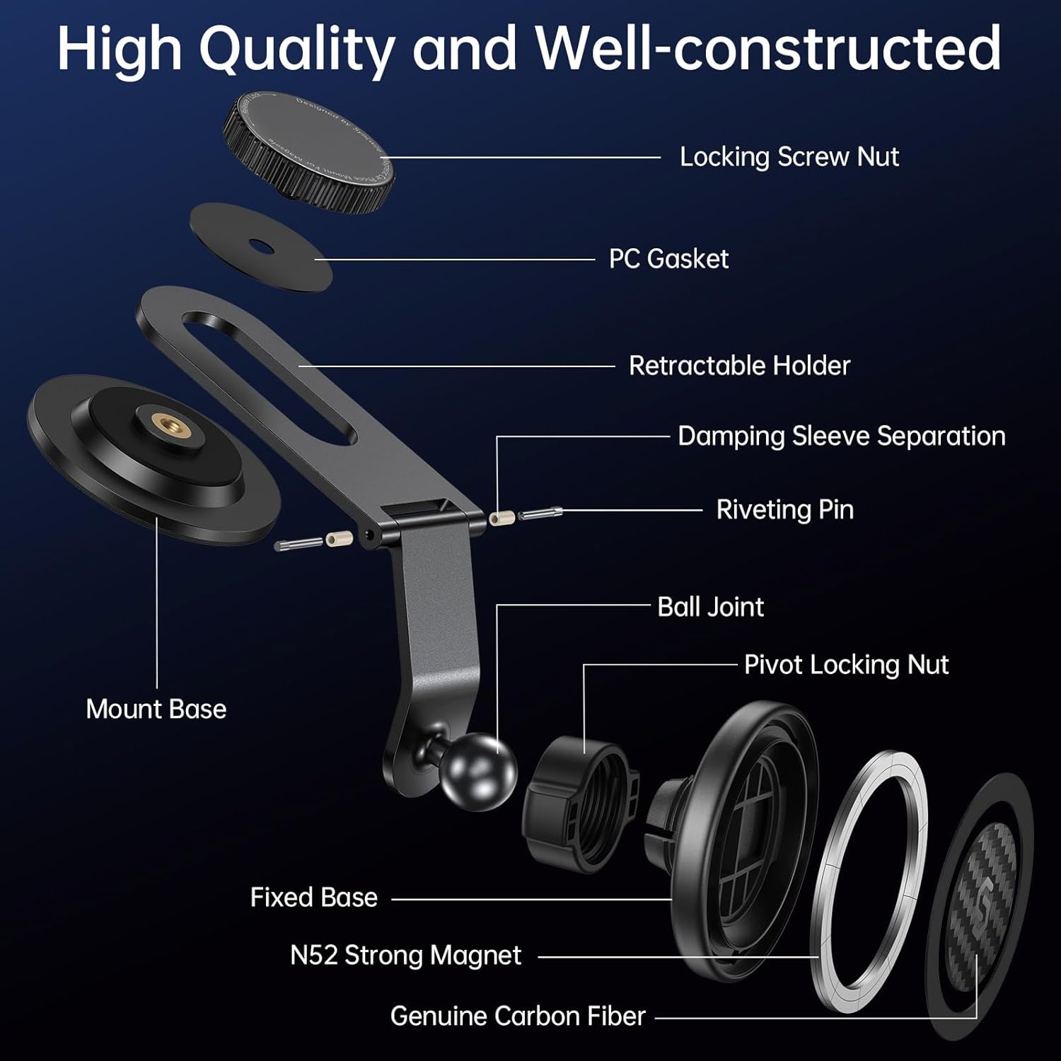 S Fits MagSafe Car Mount for Universal Dashboard, Tesla Screen, Magnetic Phone Holder for Car, Foldable Aluminum Alloy Arm, Super Stable Car Mount