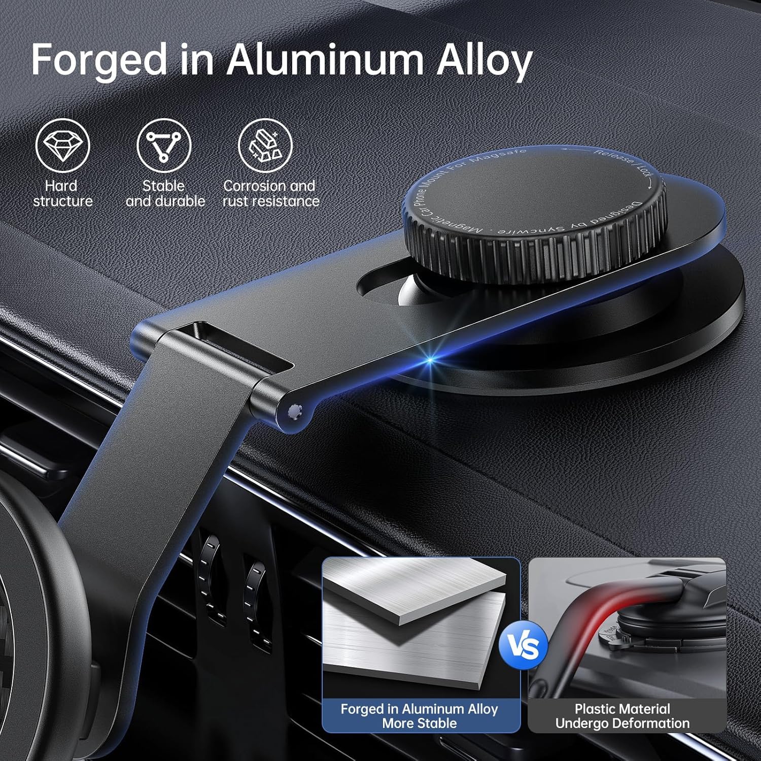 S Fits MagSafe Car Mount for Universal Dashboard, Tesla Screen, Magnetic Phone Holder for Car, Foldable Aluminum Alloy Arm, Super Stable Car Mount