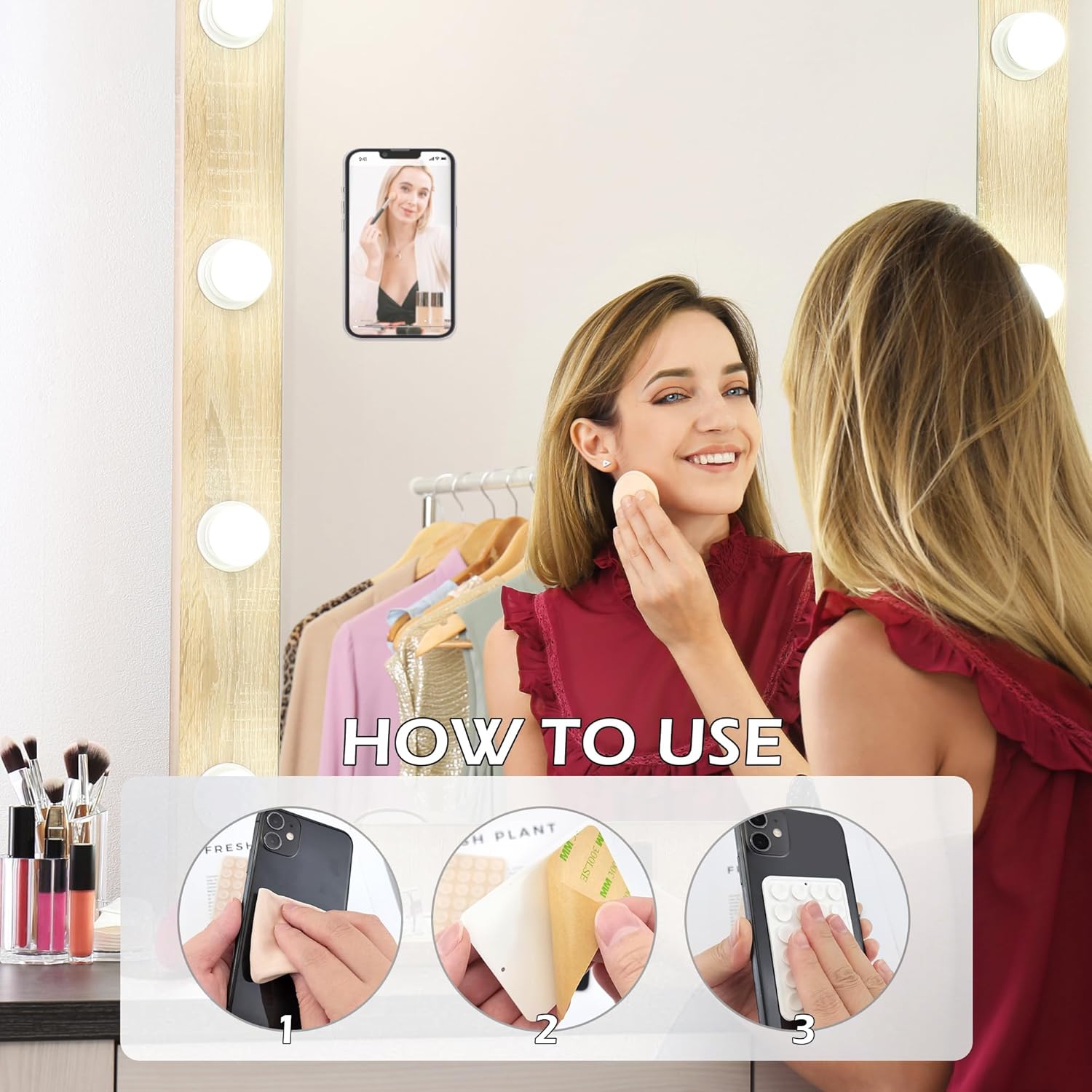 Q 3 PCS Silicone Suction Phone Pads for All Smartphones, Hands-Free Suction Phone Holders Suction Phone Case Sticky Grip Mount for Mirror, Selfie,