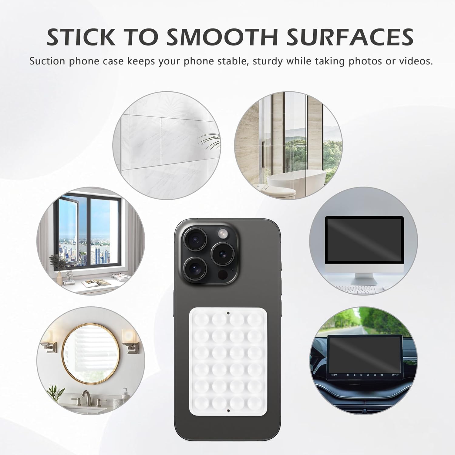 Q 3 PCS Silicone Suction Phone Pads for All Smartphones, Hands-Free Suction Phone Holders Suction Phone Case Sticky Grip Mount for Mirror, Selfie,