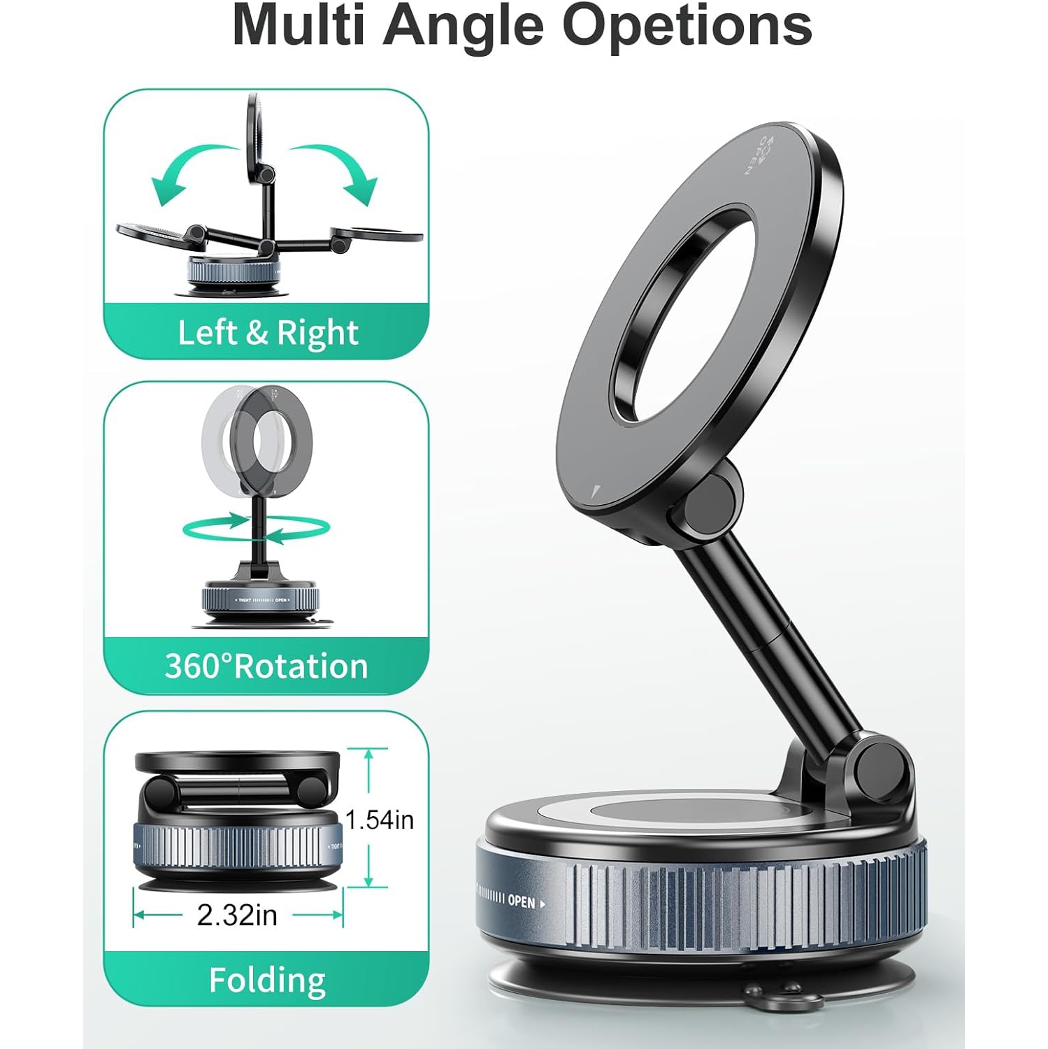 Vacuum Magnetic Car Phone Holder for MagSafe, 360°Magnetic Phone Holder for Car Hands-Free Suction Cup Car Phone Holder Mount for