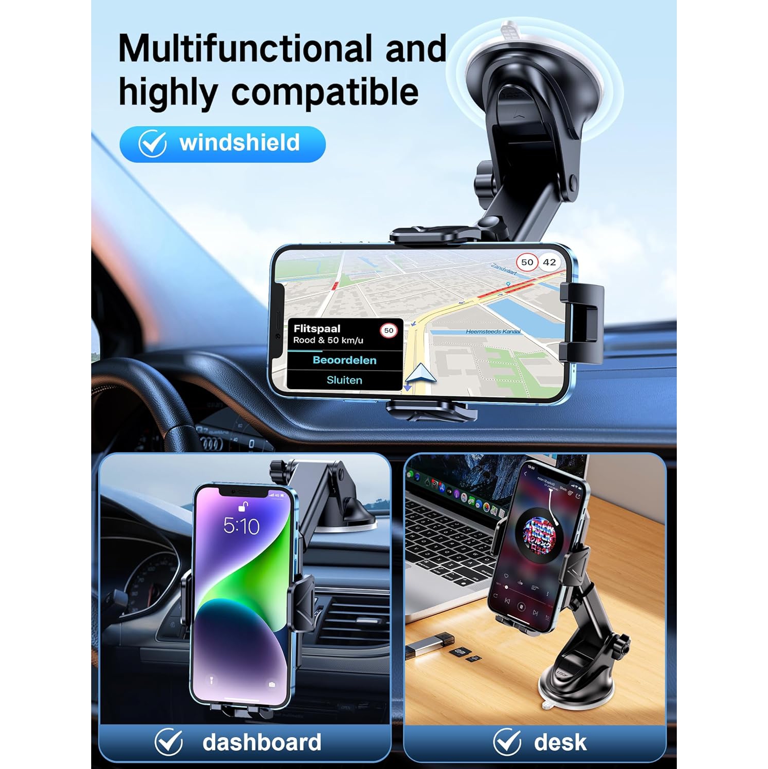 Universal Phone Holder for Car Support Cellulaire Auto Cell Phone Holder Mount Compatible with All 4-7'' Cellphones