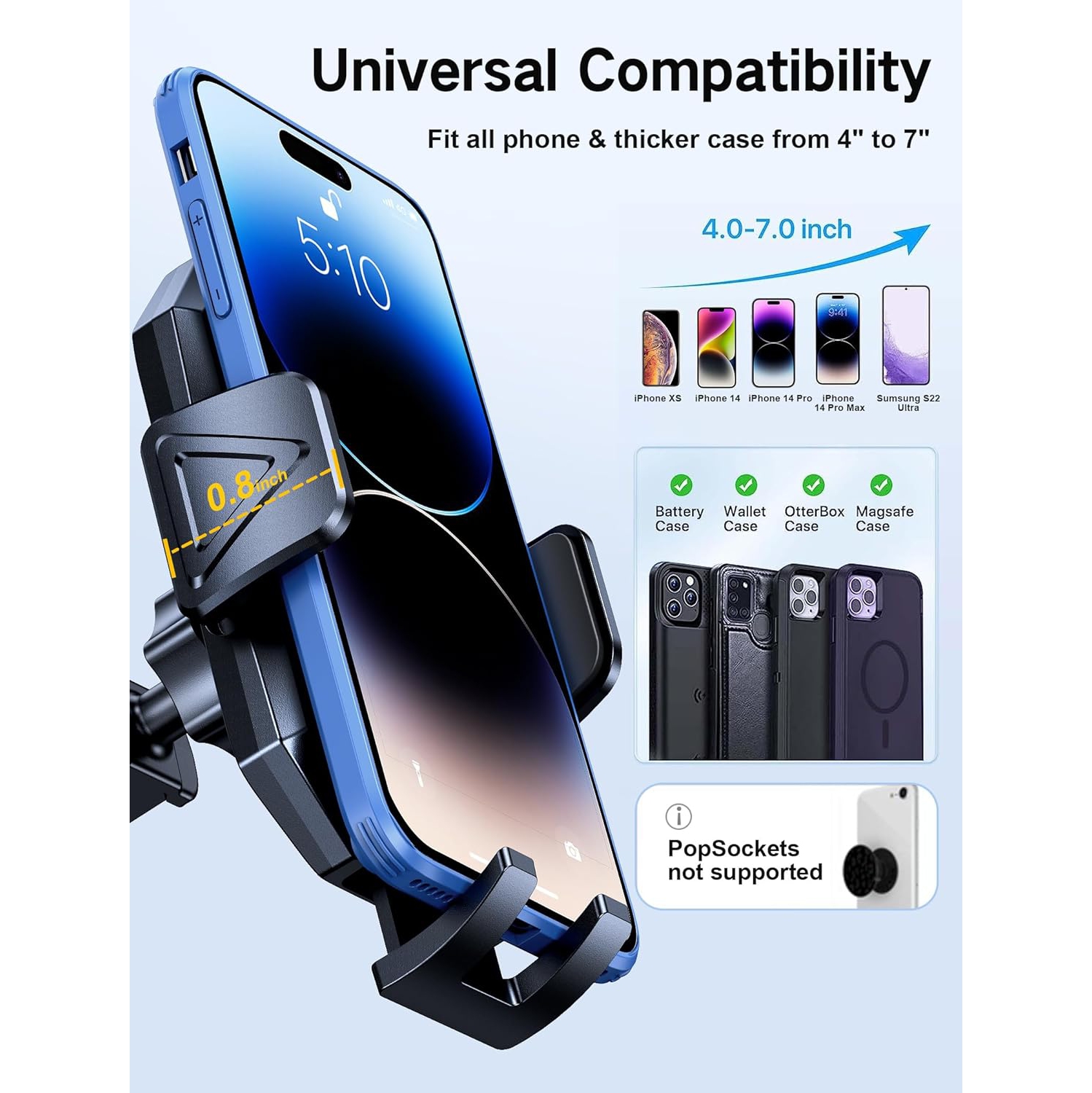 Universal Phone Holder for Car Support Cellulaire Auto Cell Phone Holder Mount Compatible with All 4-7'' Cellphones