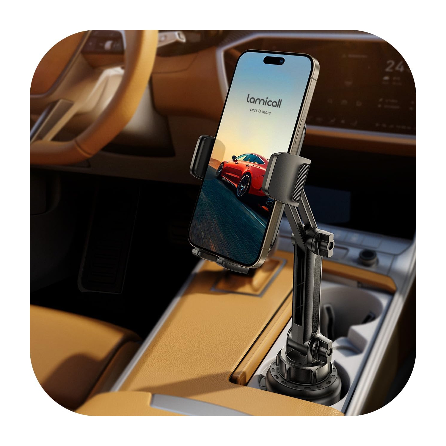 Cup Holder Phone Mount for Car - L Longer Neck Cup Phone Holder with Universal Adjustable Base, [Thick Case Friendly] Cupholder Cell Phone Car Mount