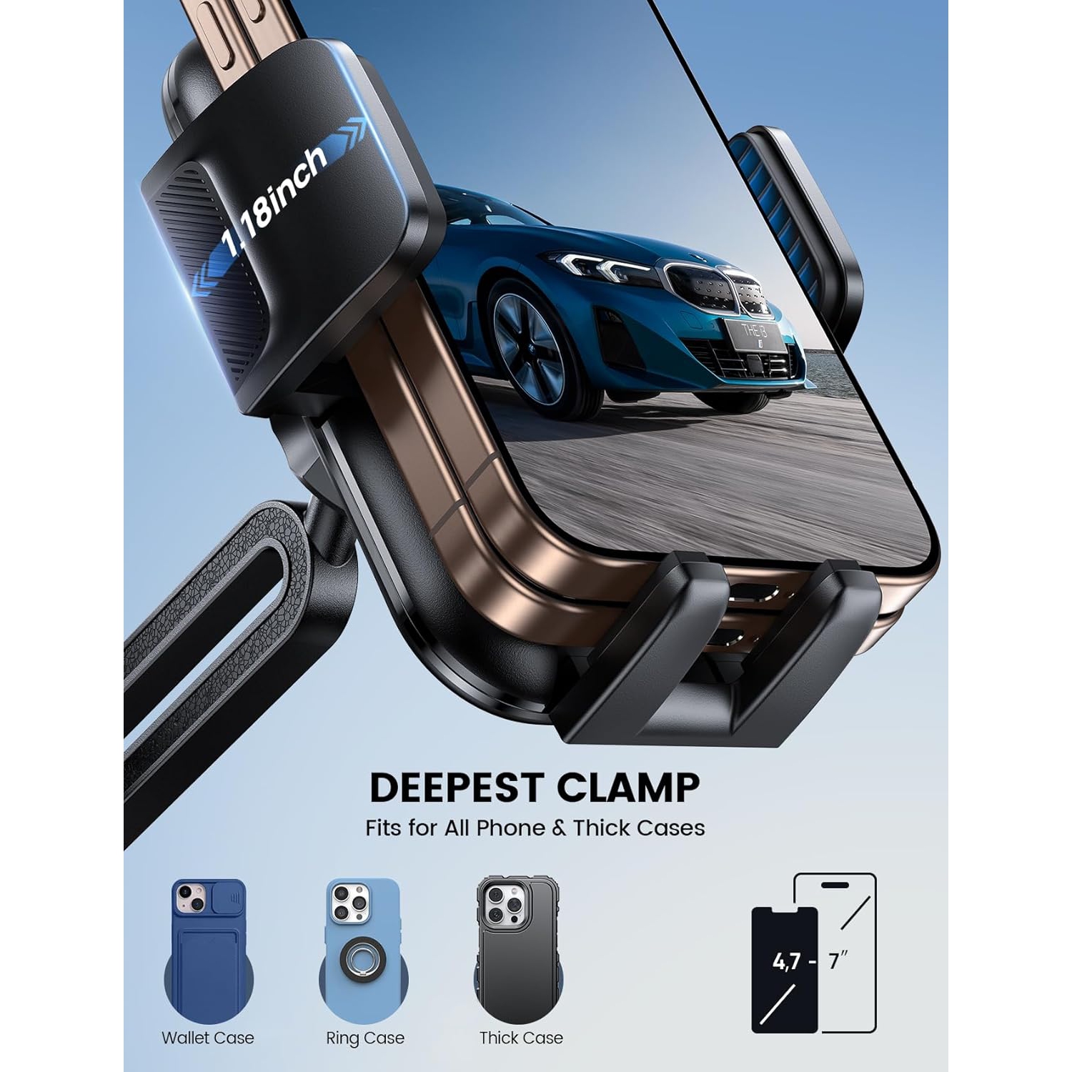 Cup Holder Phone Mount for Car - L Longer Neck Cup Phone Holder with Universal Adjustable Base, [Thick Case Friendly] Cupholder Cell Phone Car Mount