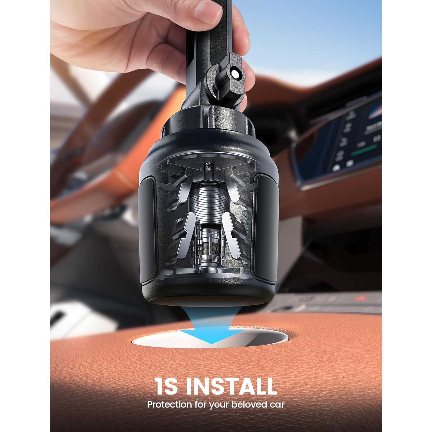 Cup Holder Phone Mount for Car - L Longer Neck Cup Phone Holder with Universal Adjustable Base, [Thick Case Friendly] Cupholder Cell Phone Car Mount