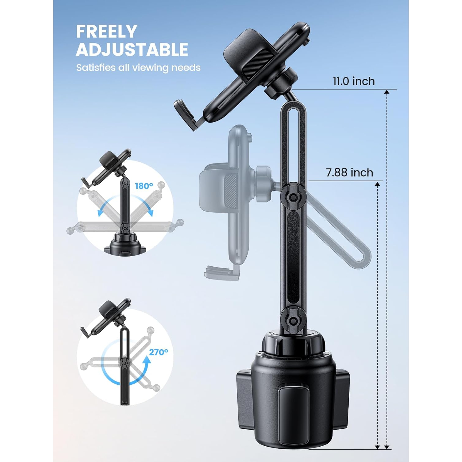 Cup Holder Phone Mount for Car - L Longer Neck Cup Phone Holder with Universal Adjustable Base, [Thick Case Friendly] Cupholder Cell Phone Car Mount