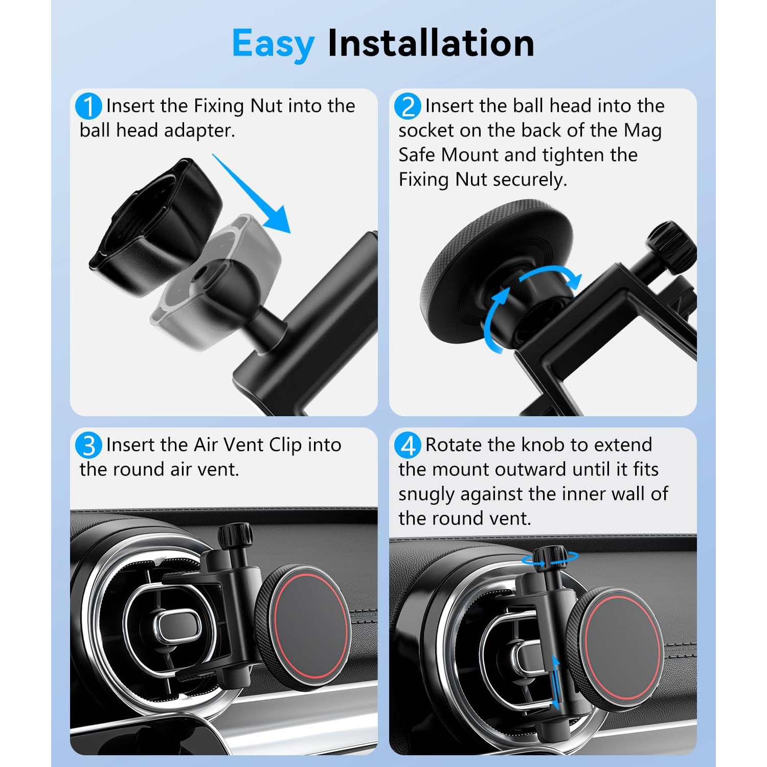 A Compatible with Magsafe Car Mount for Mercedes Benz A/B/C/E/G/GLA/GLK/Mini Cooper Round Air Vent, Strong Magnetic Phone Holder for iPhone 16 15 14
