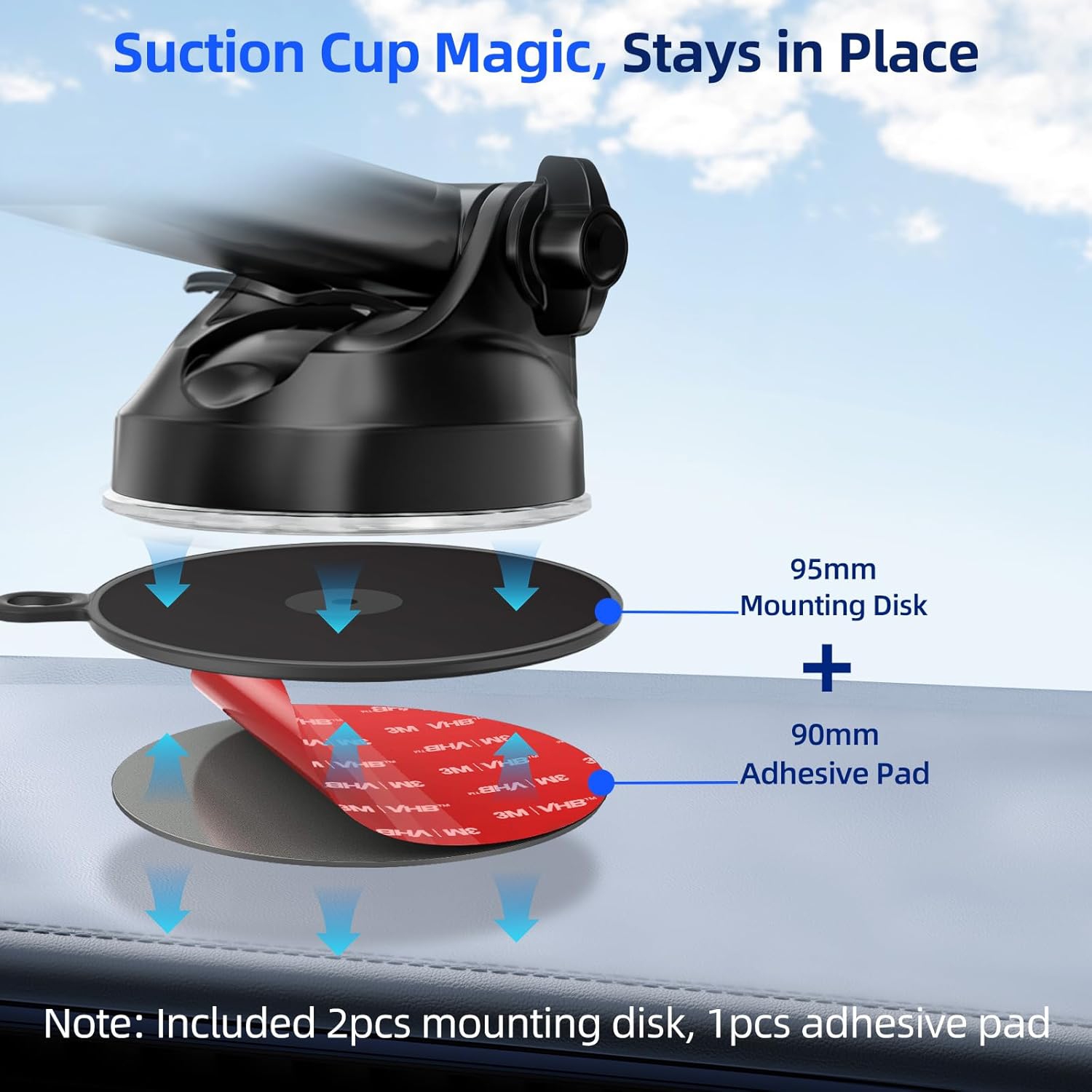Dashboard Pad Mounting Disk for Suction Cup, Large Plastic 3M Extra Strong Adhesive Disc for Dash Windshield Holder, Camera GPS, Tablet, Car Phone