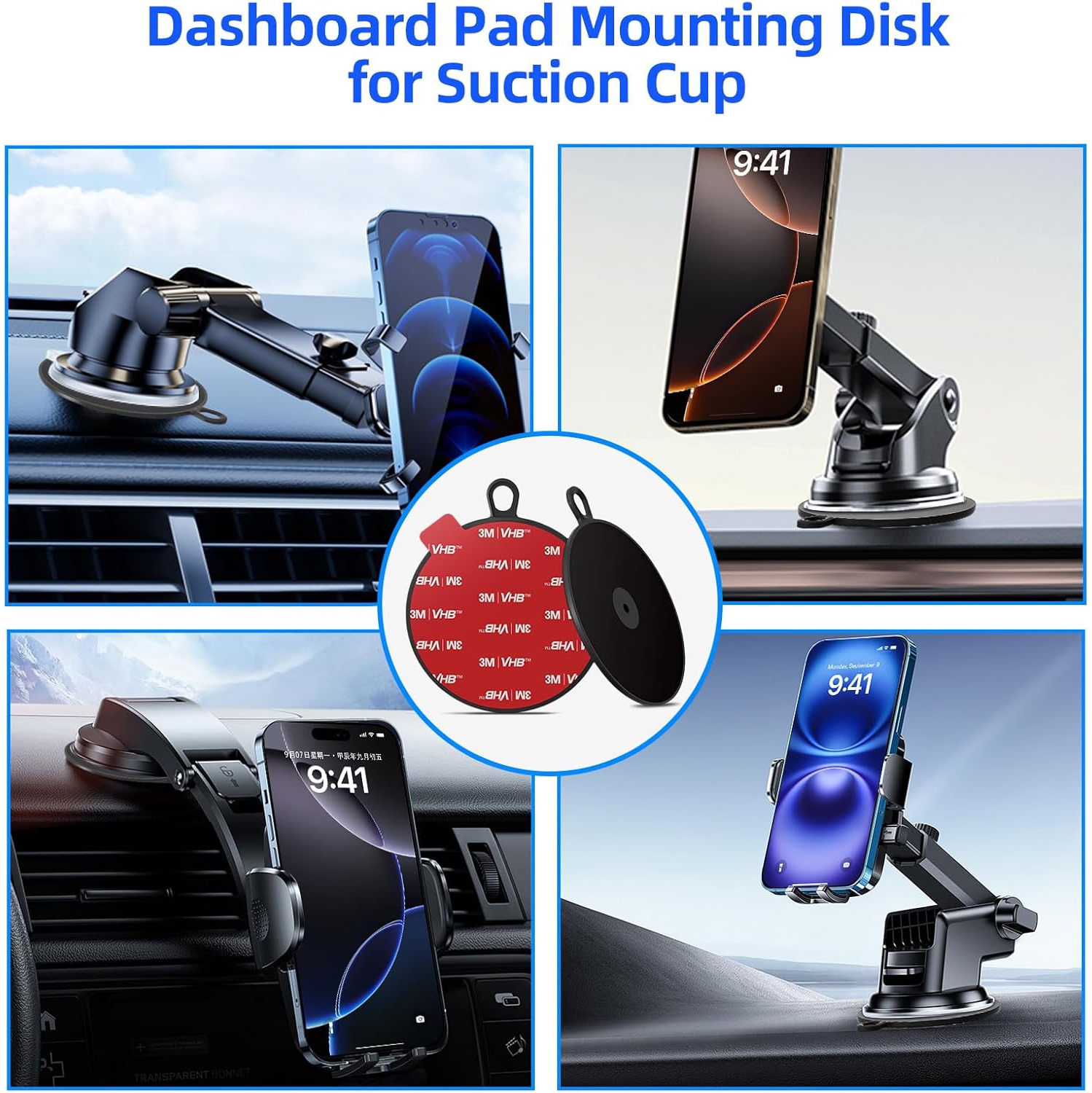 Dashboard Pad Mounting Disk for Suction Cup, Large Plastic 3M Extra Strong Adhesive Disc for Dash Windshield Holder, Camera GPS, Tablet, Car Phone