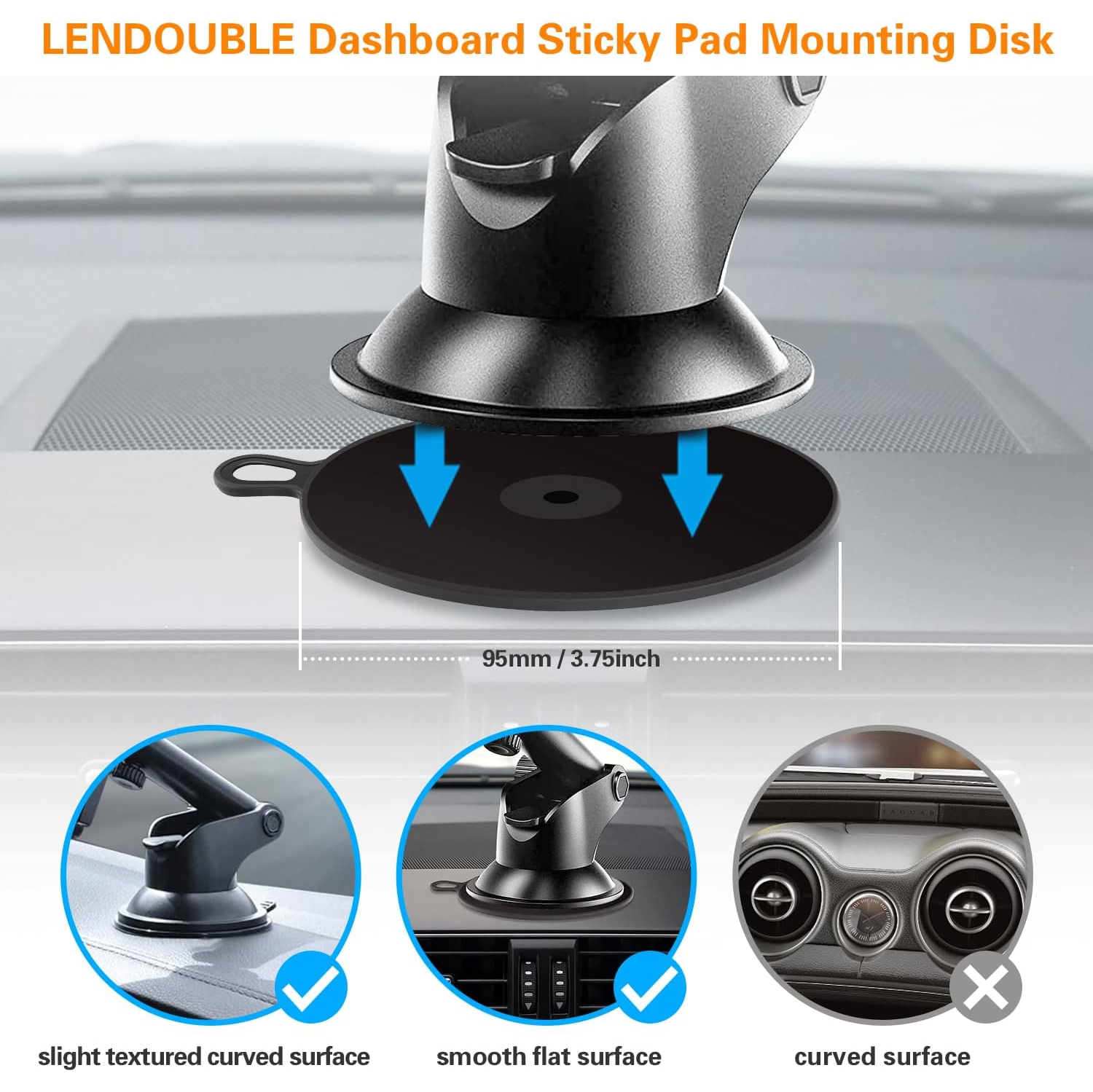 Dashboard Pad Mounting Disk for Suction Cup, Large Plastic 3M Extra Strong Adhesive Disc for Dash Windshield Holder, Camera GPS, Tablet, Car Phone