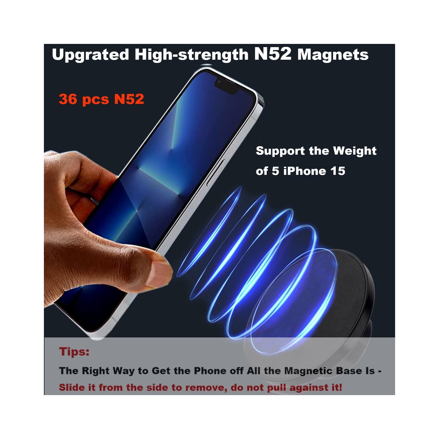 R Magnetic CD Slot Phone Holder for Car, with Magnetic Metal Adapter Compatible with Magsafe iPhones, Non-magsafe Phones