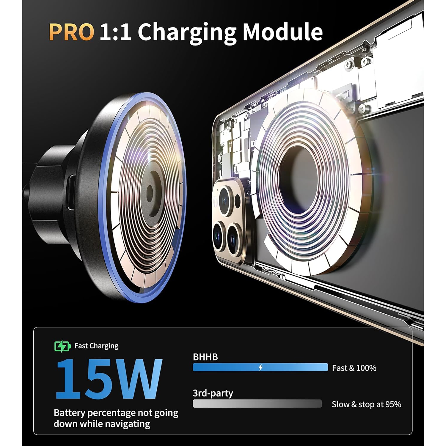 B for MagSafe Car Mount Charger, 15W Magnetic Car Phone Charger for Vent/Dashboard, [2025 New] Car Phone Holder Mount, Fast Charging Magsafe Car