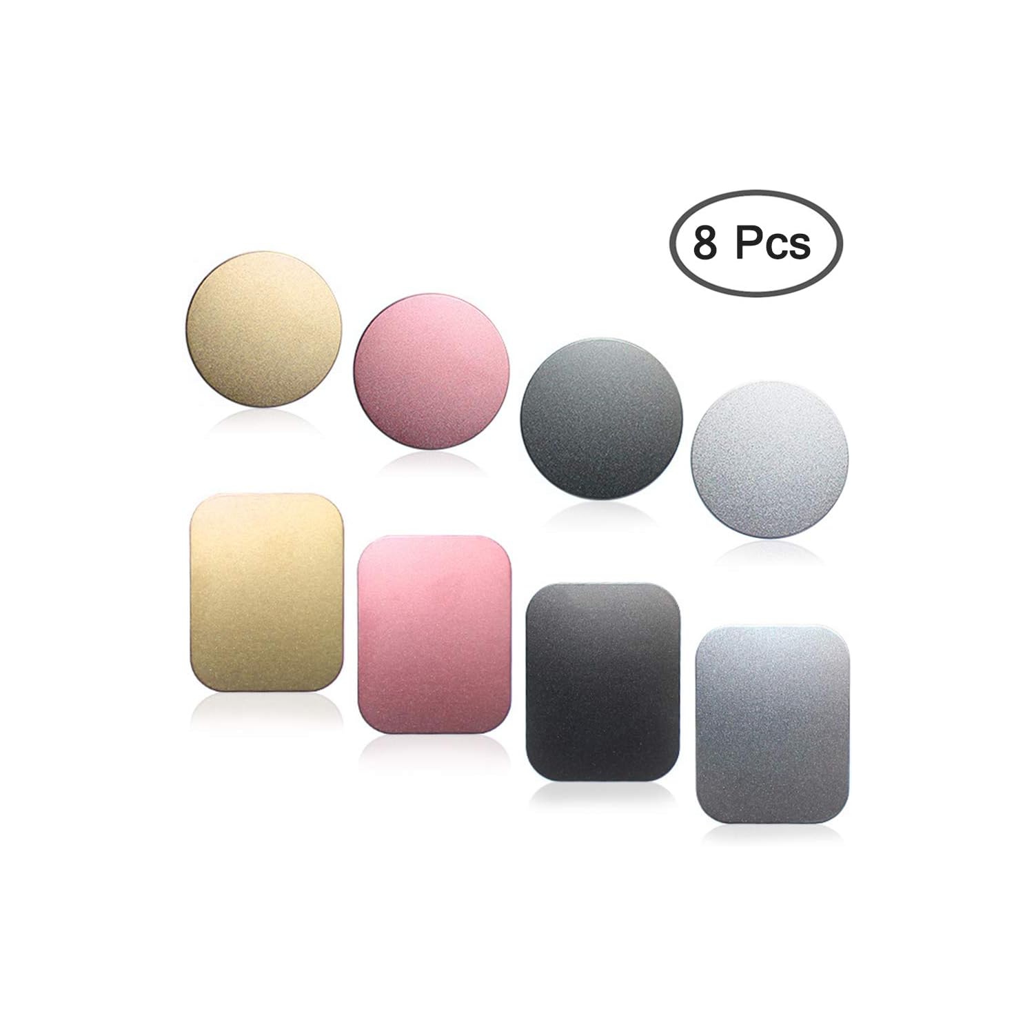 S 8 pcs Phone Car Mount Metal Plate with Adhesive for Magnetic Cradle-Less Mount, 4 Rectangular and 4 Round - Black, Silver, Gold, Rose Red