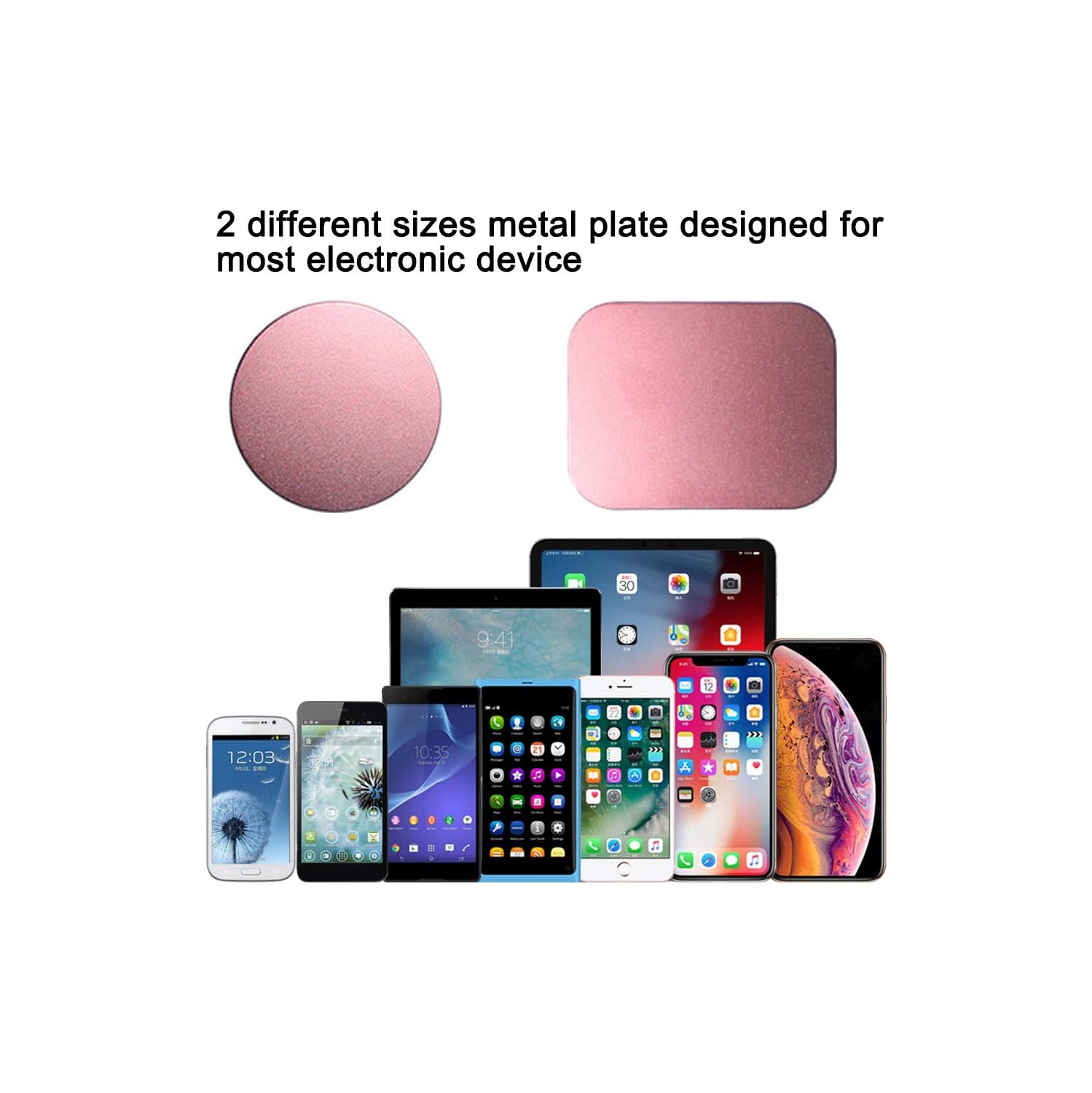 S 8 pcs Phone Car Mount Metal Plate with Adhesive for Magnetic Cradle-Less Mount, 4 Rectangular and 4 Round - Black, Silver, Gold, Rose Red