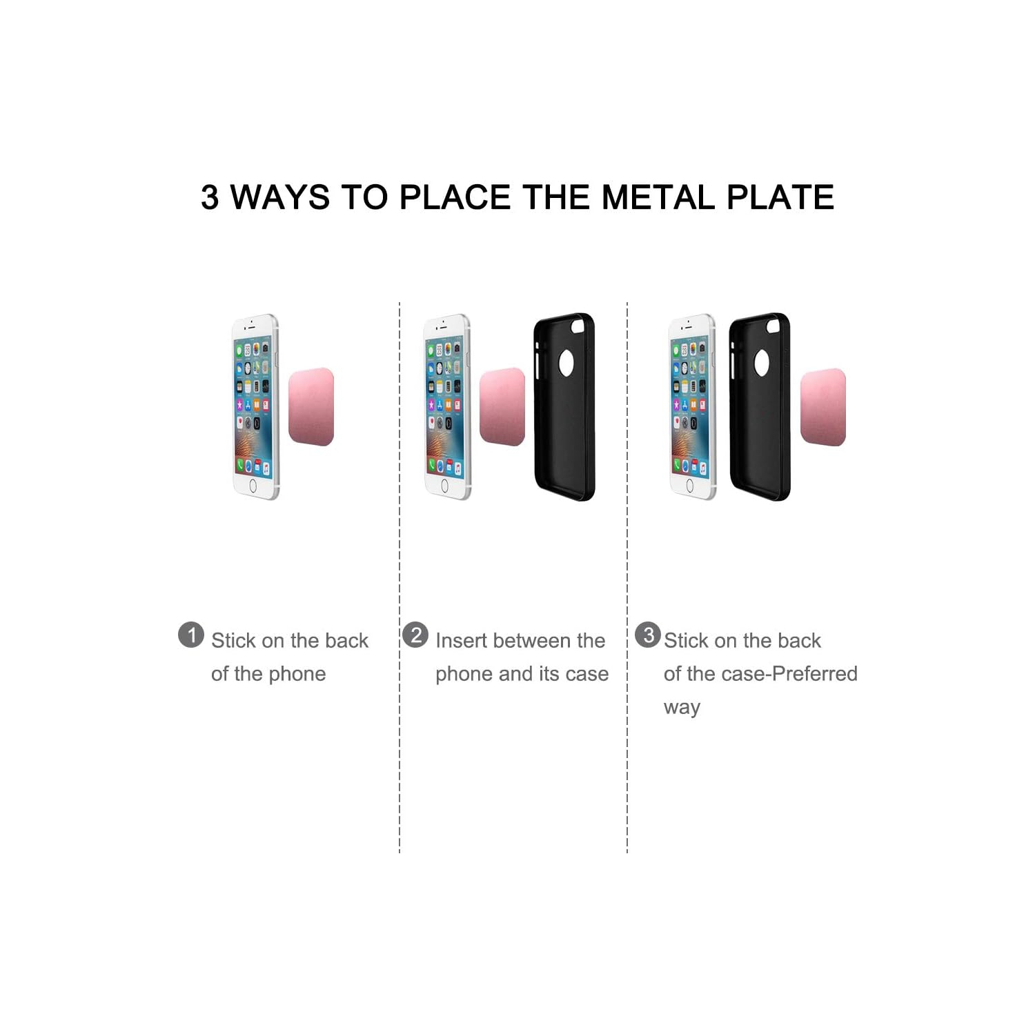 S 8 pcs Phone Car Mount Metal Plate with Adhesive for Magnetic Cradle-Less Mount, 4 Rectangular and 4 Round - Black, Silver, Gold, Rose Red