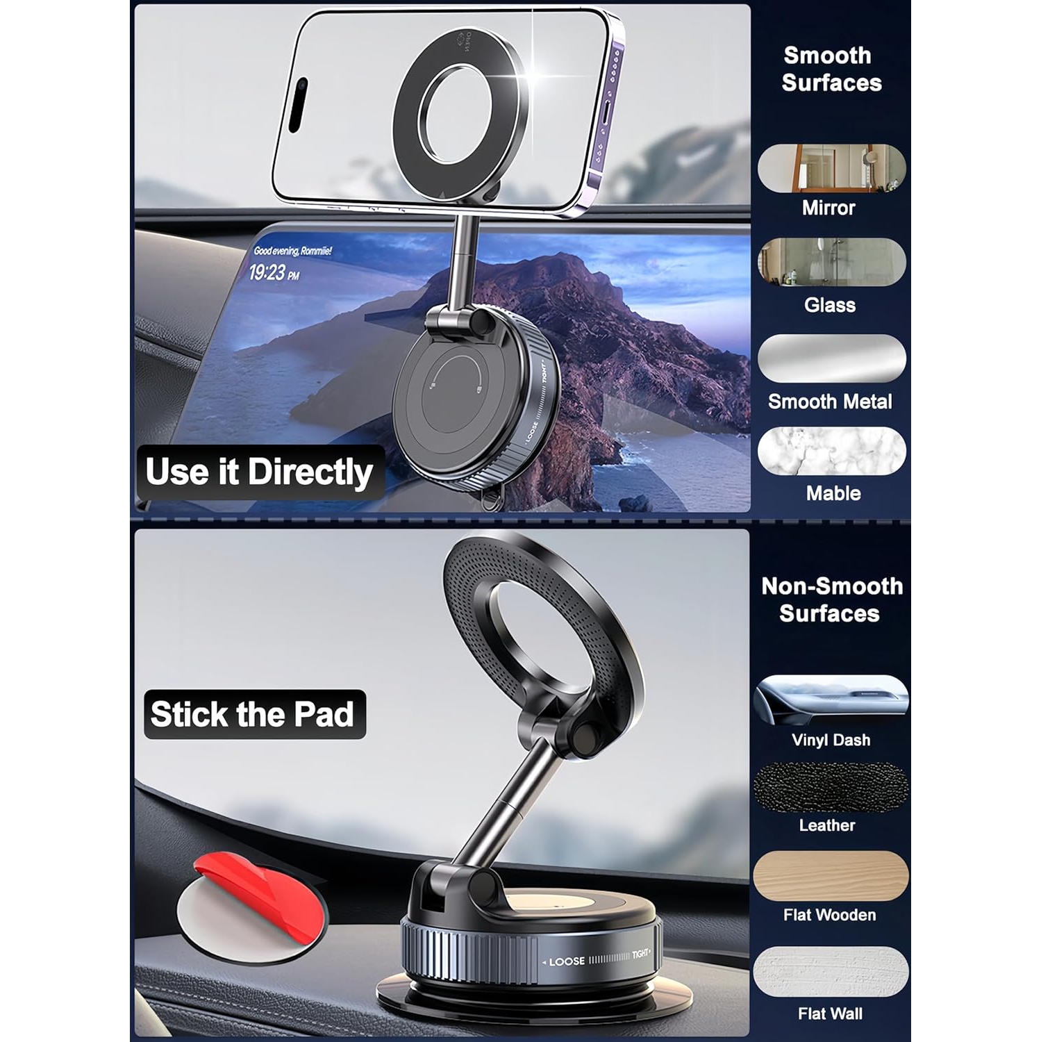 s Upgraded 360° Vacuum Magnetic Phone Holder, Magnetic Car Phone Mount, Hands-Free Suction Cup Phone Holder for Car/Gym/Mirror/Shower, Car Mount