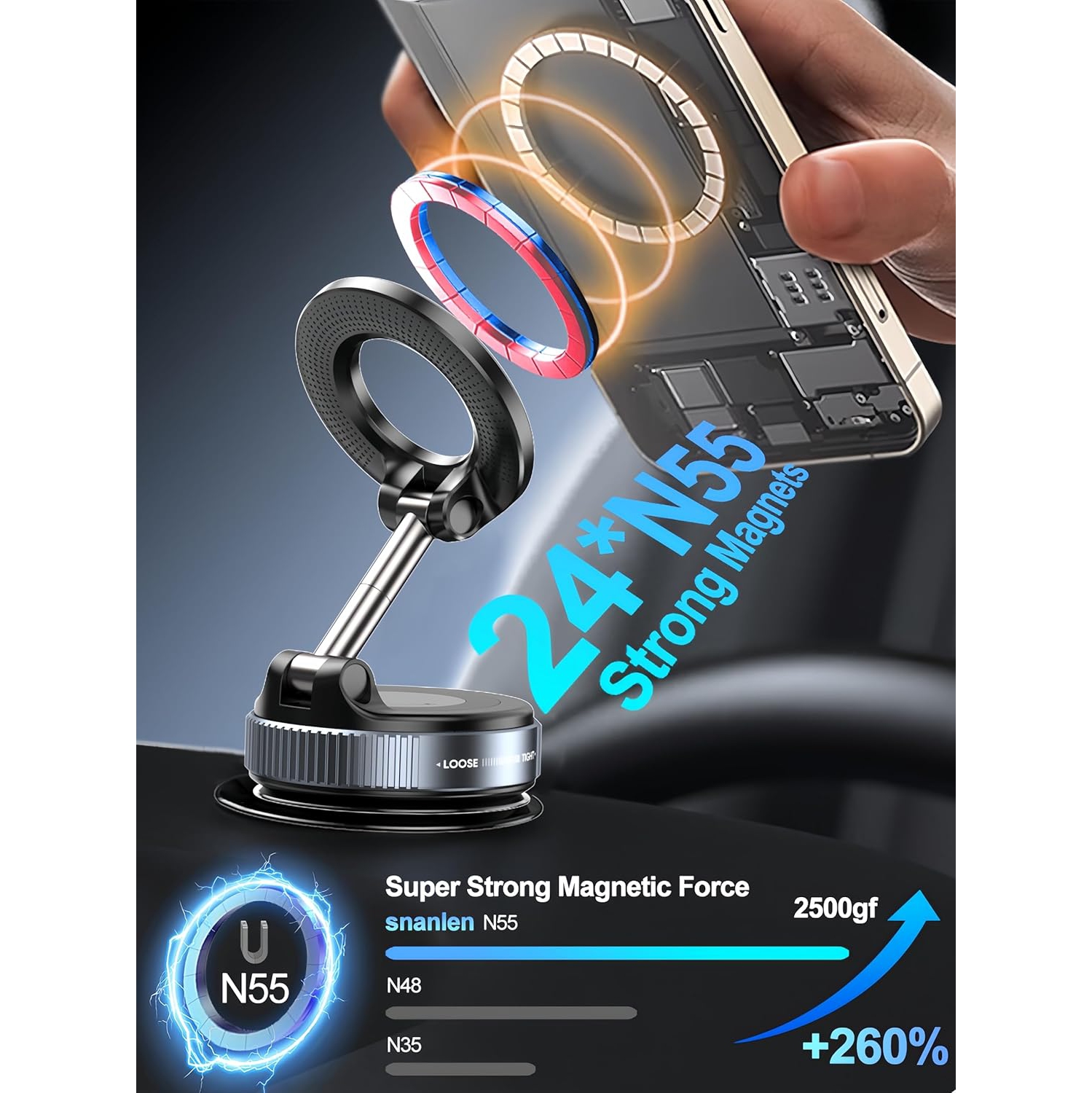 s Upgraded 360° Vacuum Magnetic Phone Holder, Magnetic Car Phone Mount, Hands-Free Suction Cup Phone Holder for Car/Gym/Mirror/Shower, Car Mount