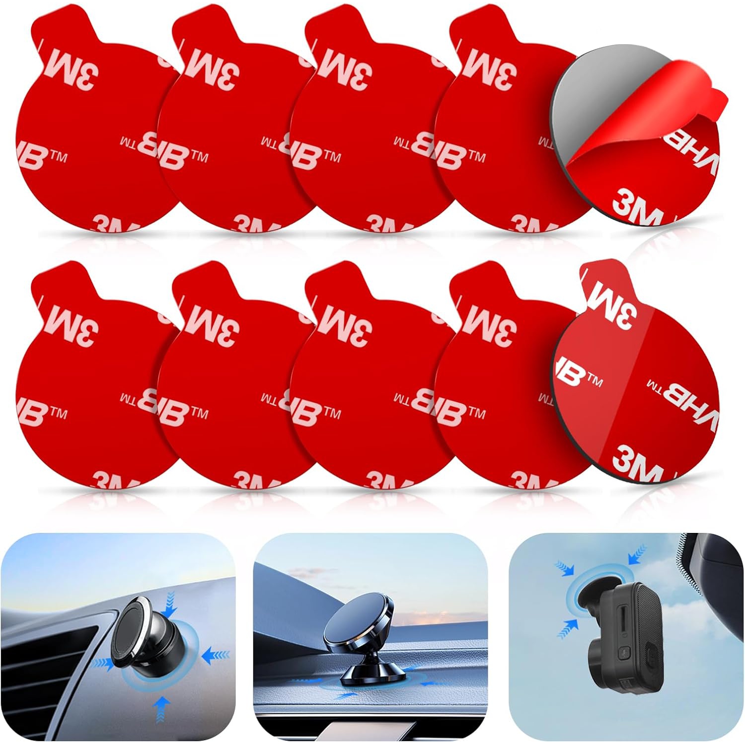 10 Pcs 3M Sticky Adhesive Pads for Car Magnetic Phone Holder, 1 inch Round VHB Double Sided Tape Replacement for Dashboard Cell Phone Mount & Mini